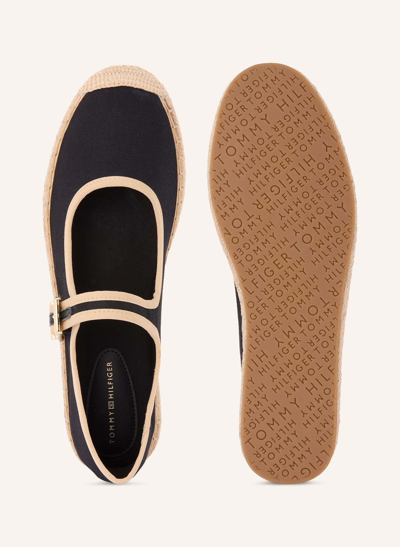 TOMMY HILFIGER Espadrilles: BLACK / GOLD / BEIGE