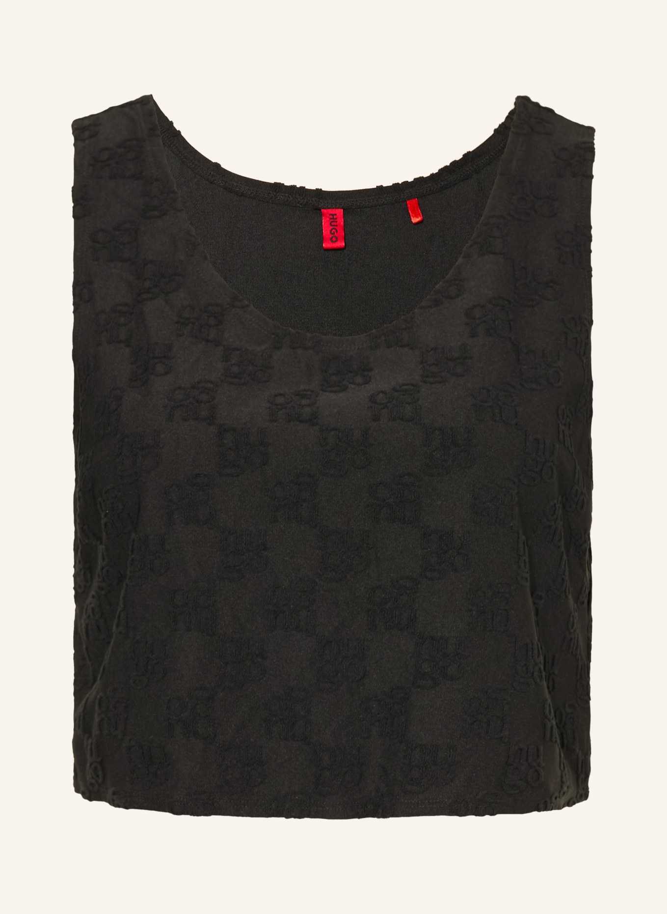 HUGO Cropped-Top TERRY: SCHWARZ