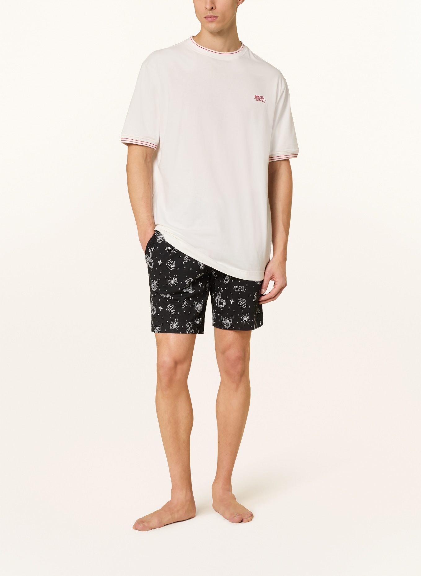 HUGO Spodenki do spania ROY: CZARNY / BIAŁY