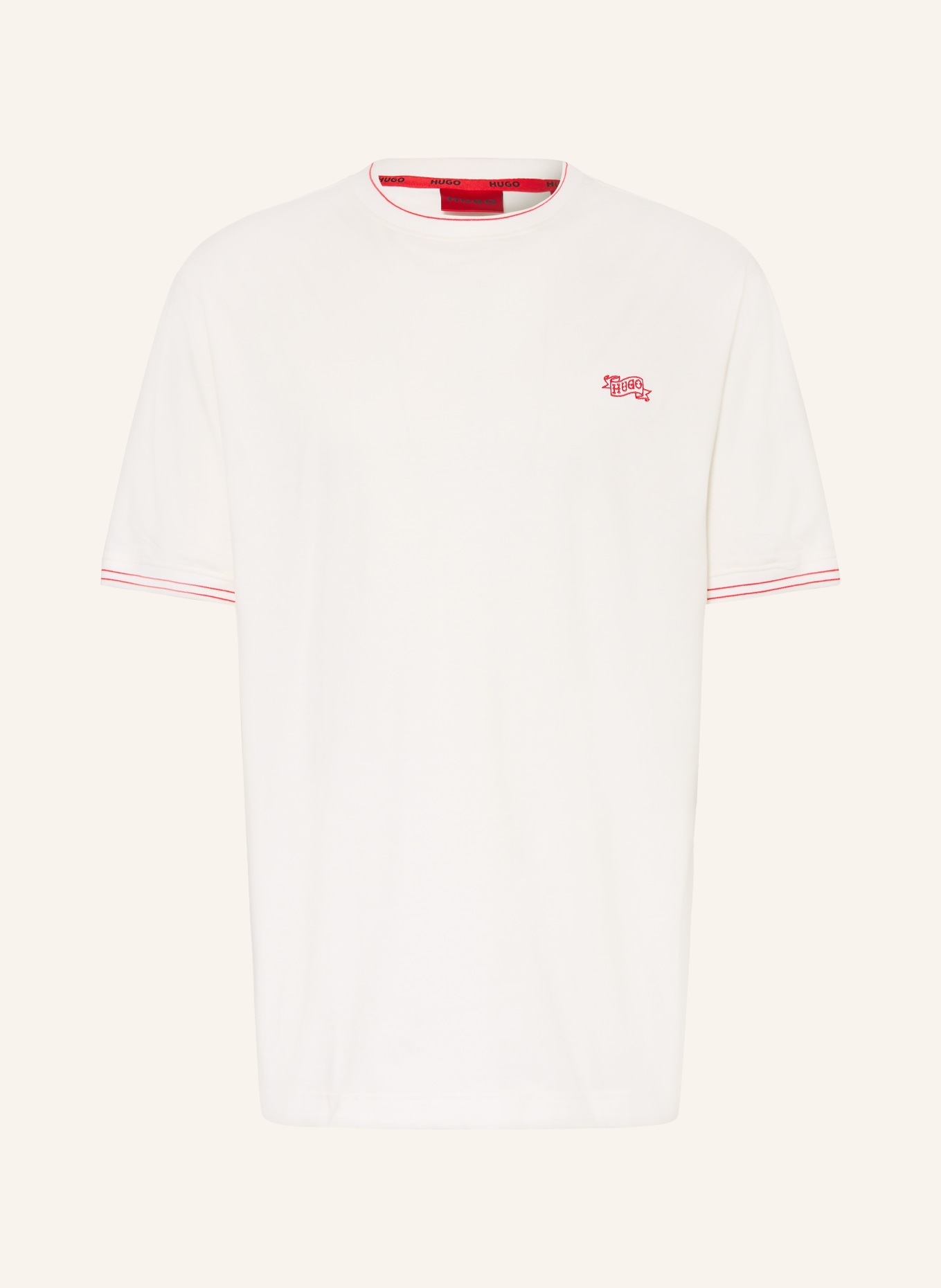 HUGO Schlafshirt ROY: WEISS / ROT