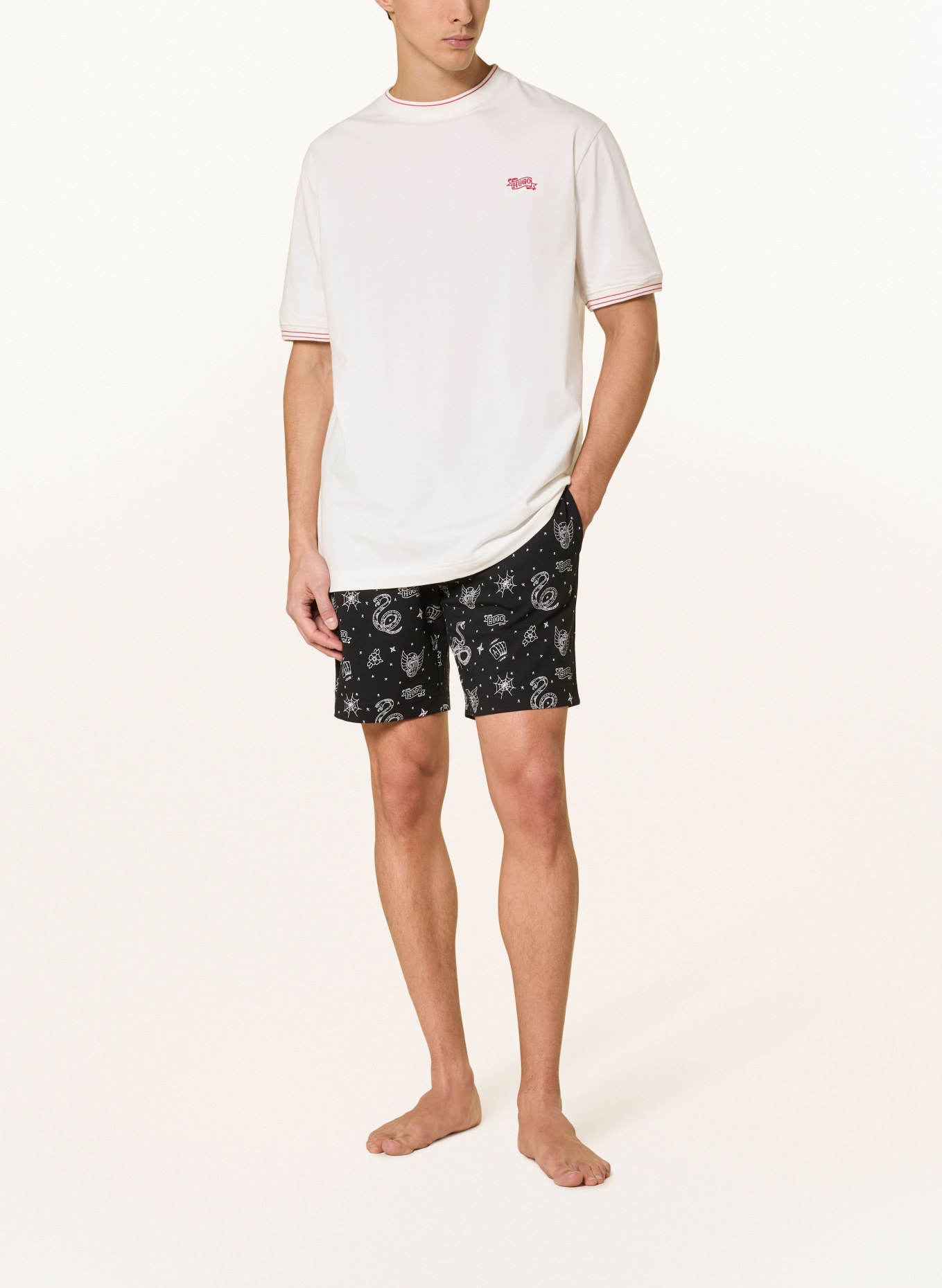 HUGO Schlafshirt ROY: WEISS / ROT