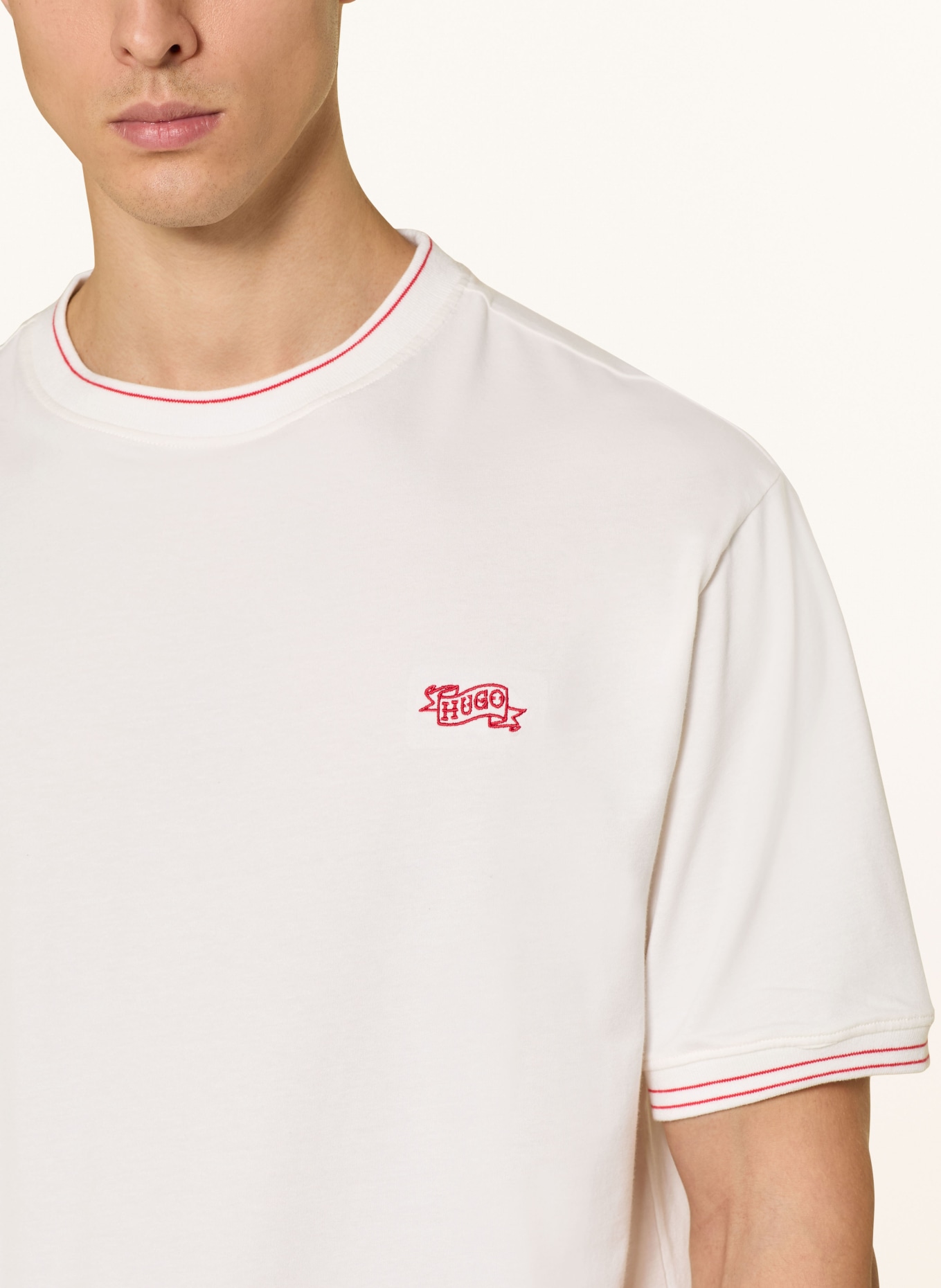 HUGO Schlafshirt ROY: WEISS / ROT