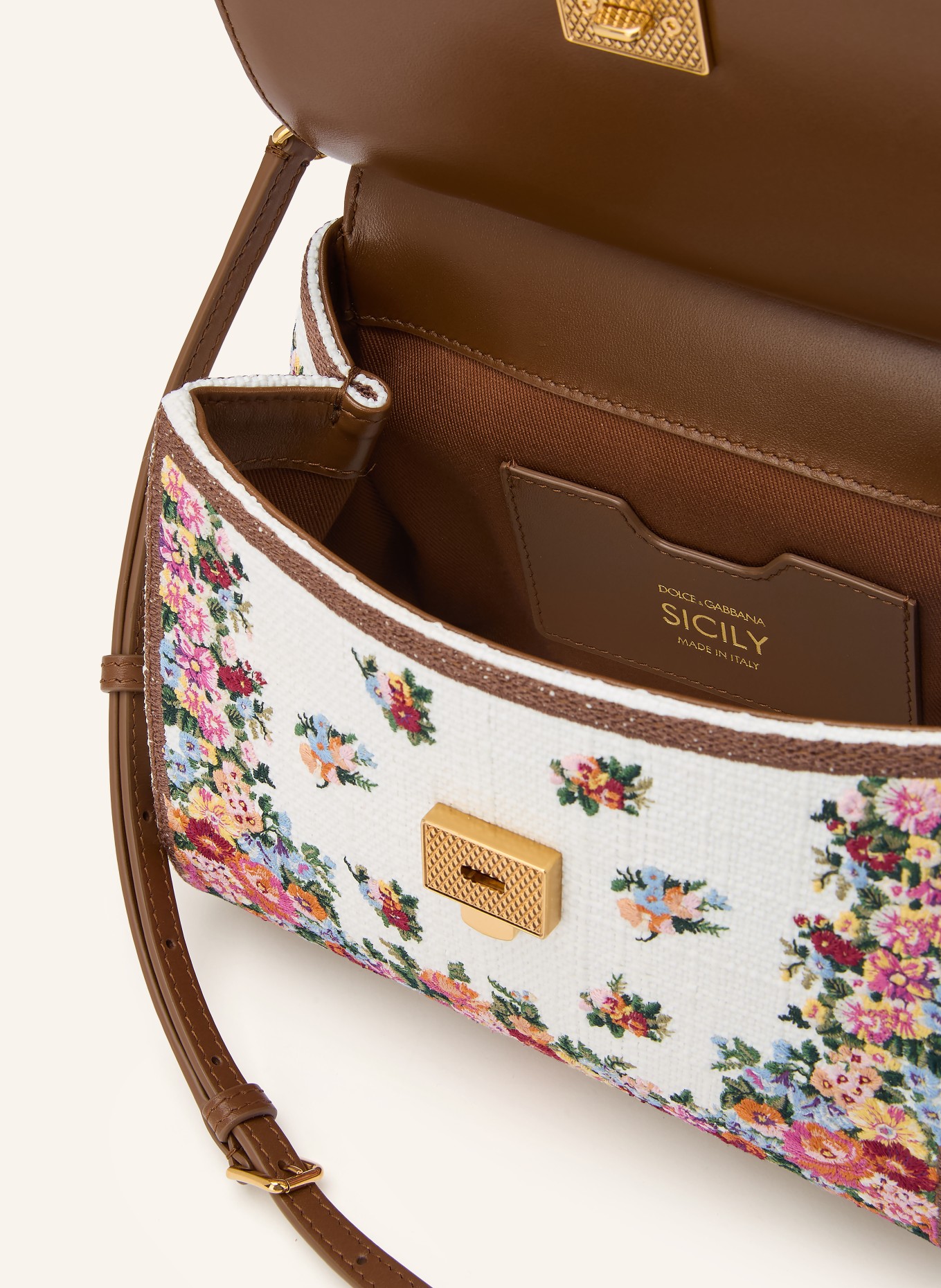 DOLCE & GABBANA Handtas SICILY MEDIUM: CRÈME / GOUD / BRUIN