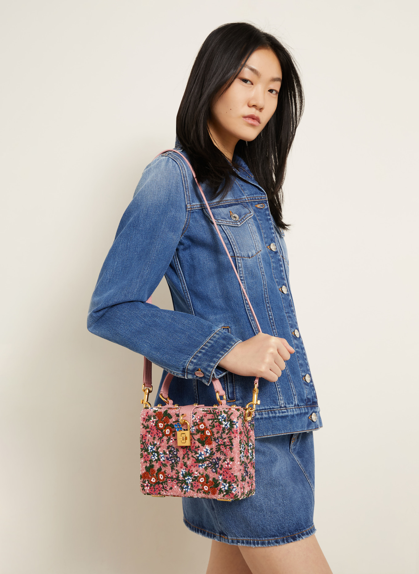 DOLCE & GABBANA Handtas met pailletten: ROZE / DONKERORANJE / DONKERGROEN