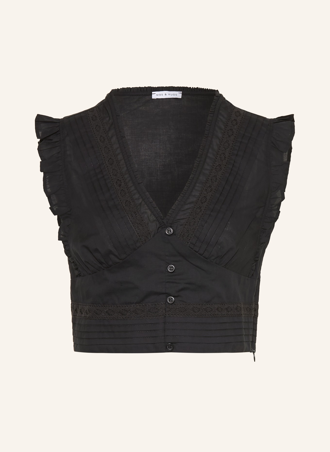 MRS & HUGS Blusentop mit Spitze und Rüschen: SCHWARZ