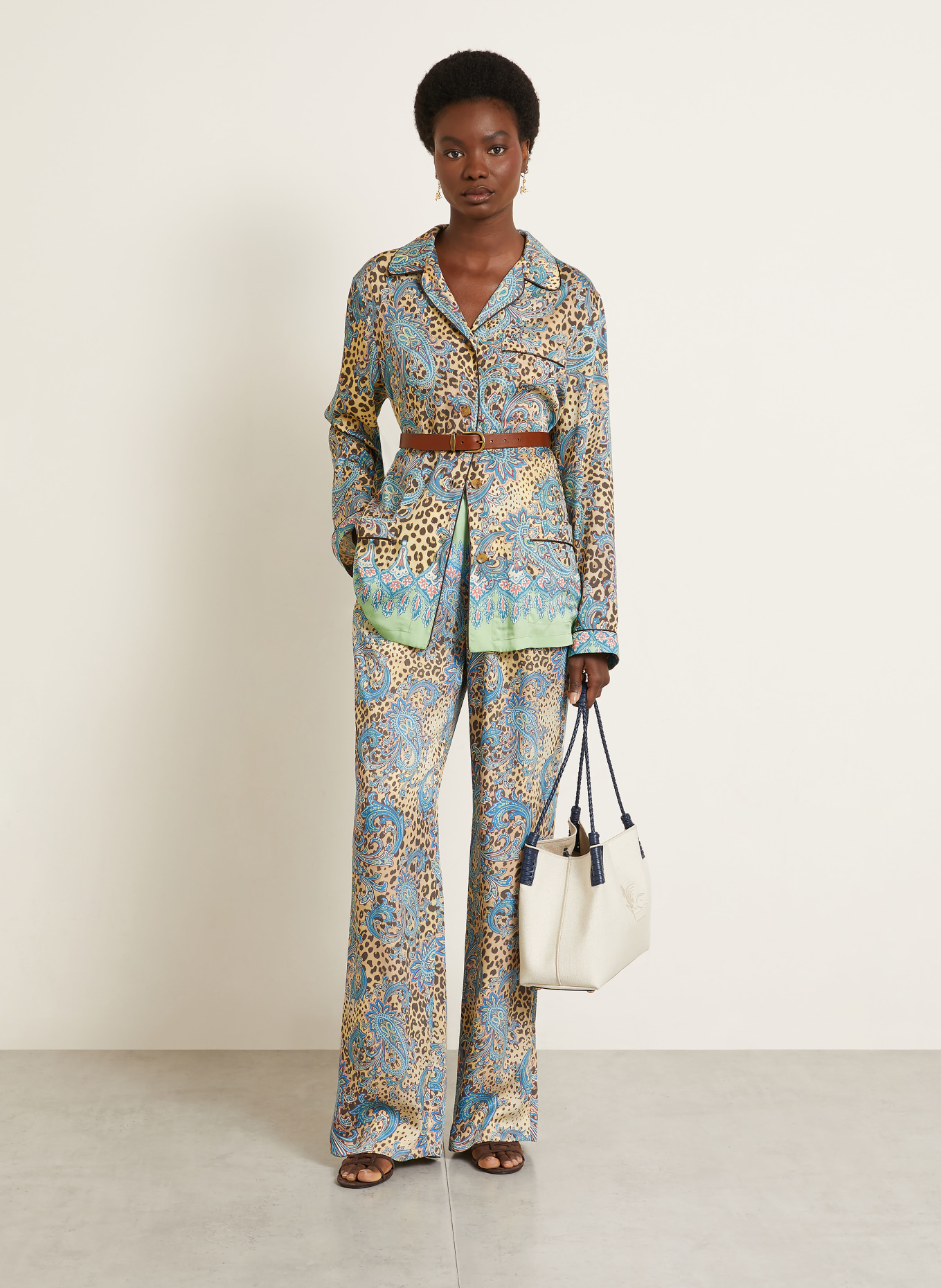 ETRO blouse: TURQUOISE / MARRON FONCÉ / BEIGE