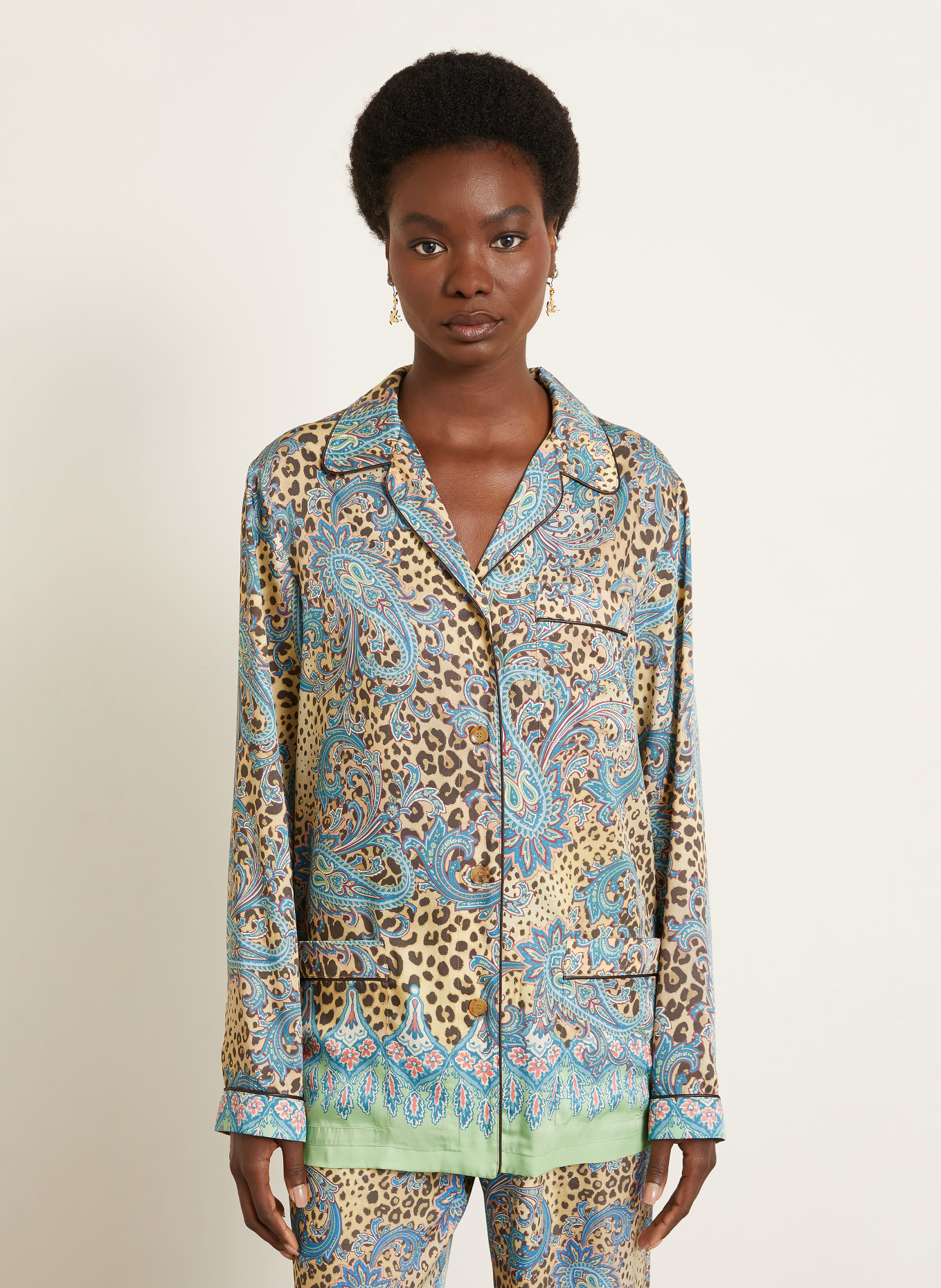 ETRO blouse: TURQUOISE / MARRON FONCÉ / BEIGE