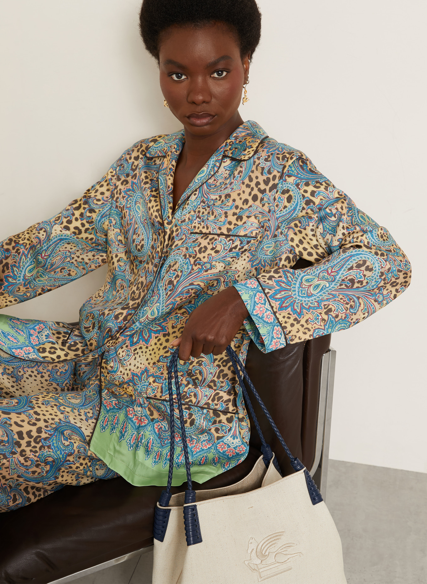 ETRO blouse: TURQUOISE / MARRON FONCÉ / BEIGE