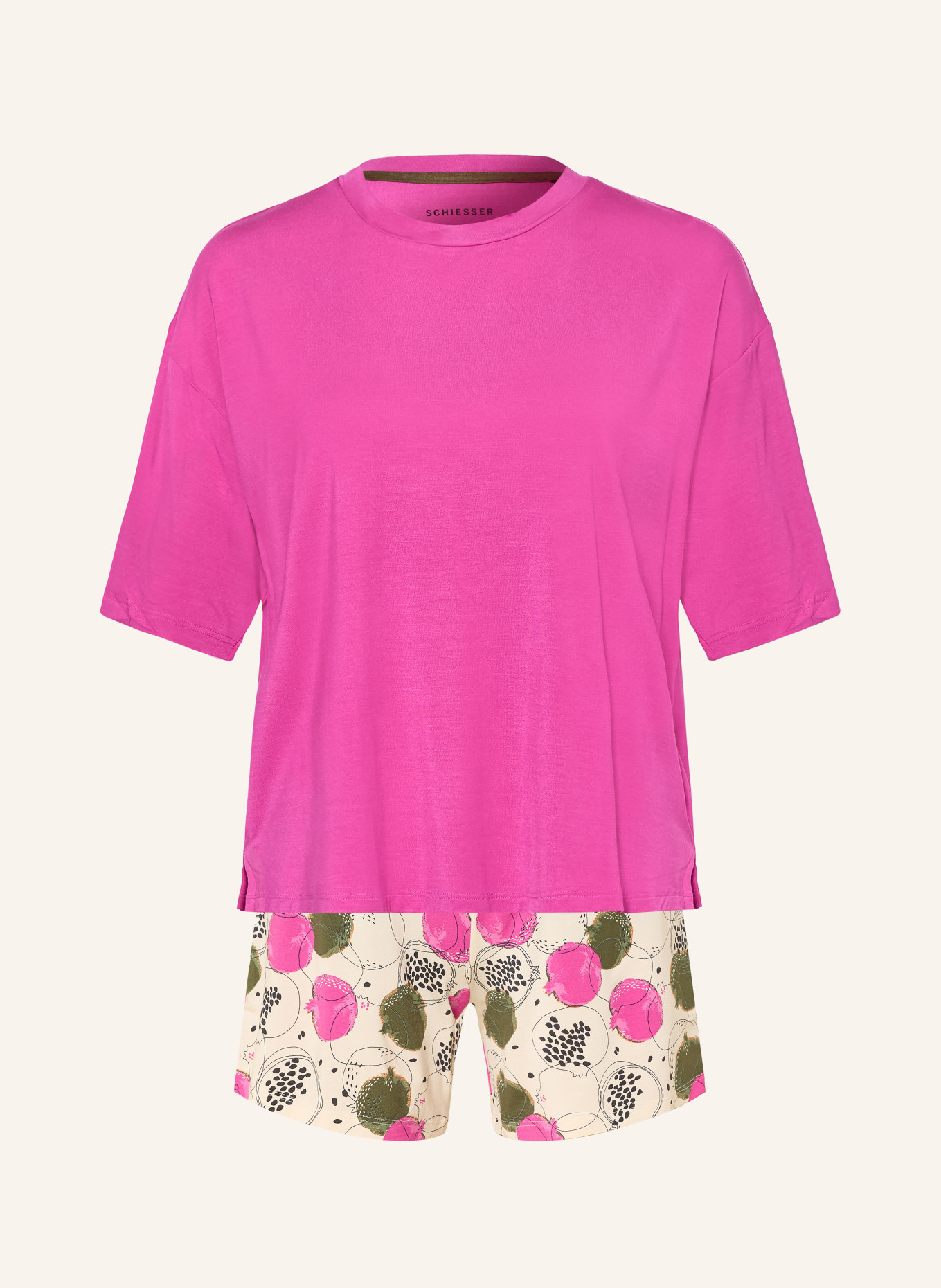 SCHIESSER Shorty-Schlafanzug CASUAL FASHION: FUCHSIA / CREME / SCHWARZ