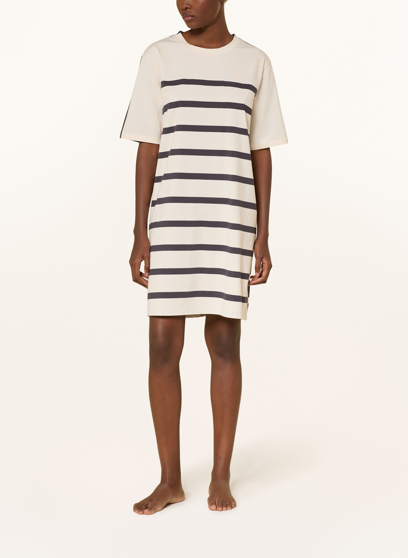 SCHIESSER Chemise de nuit CASUAL NIGHTWEAR: CRÈME / GRIS FONCÉ