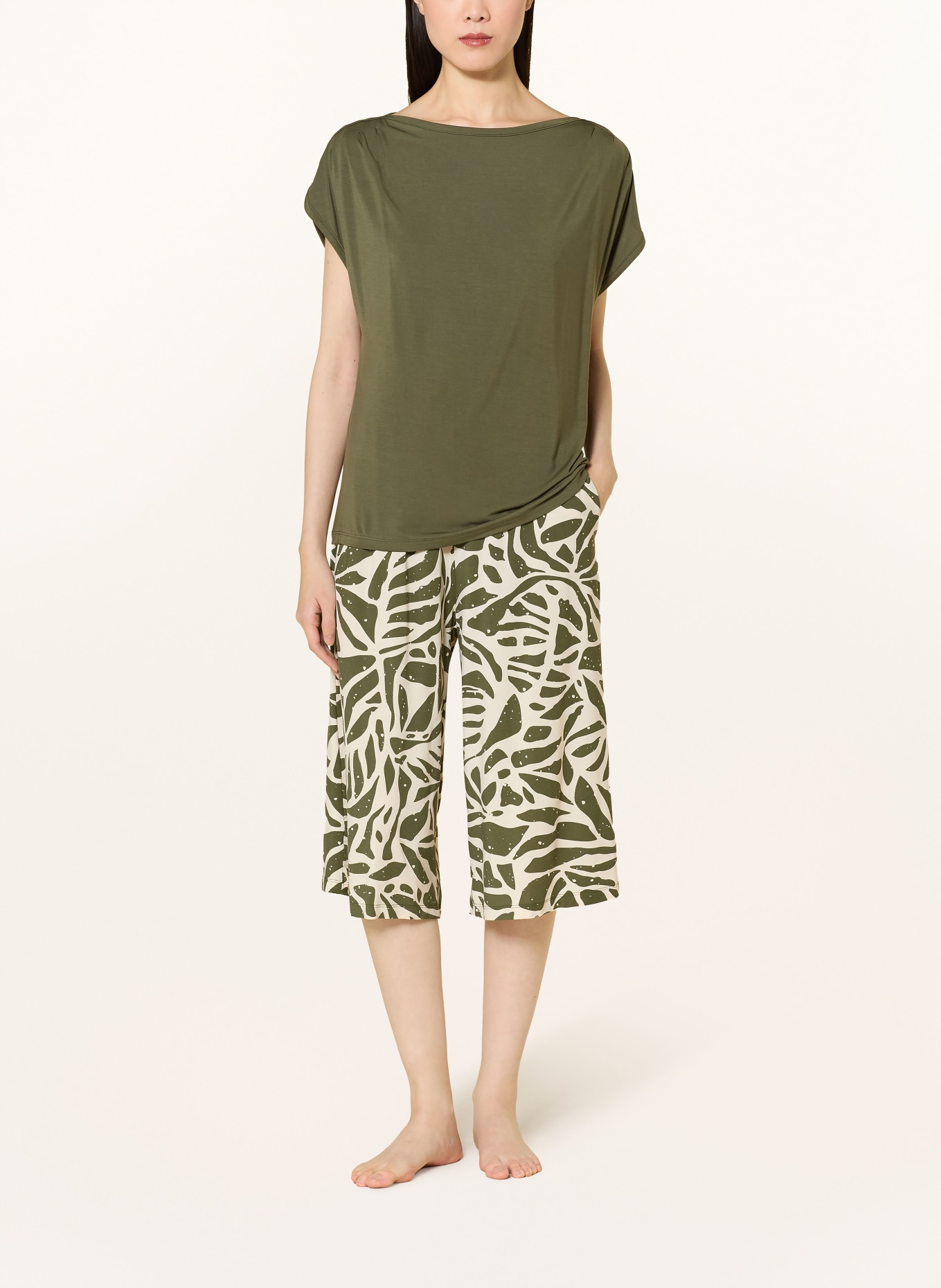 SCHIESSER 3/4-Schlafanzug SELECTED PREMIUM: OLIV / CREME