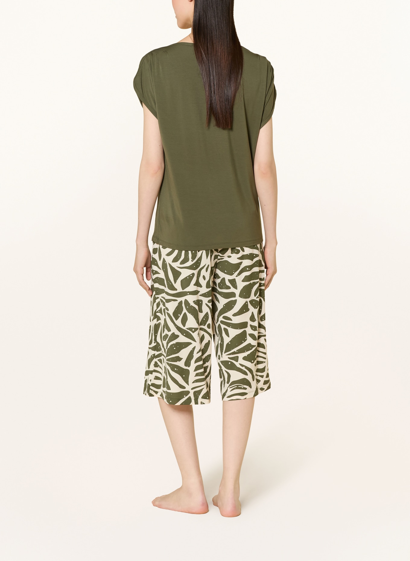 SCHIESSER 3/4-Schlafanzug SELECTED PREMIUM: OLIV / CREME