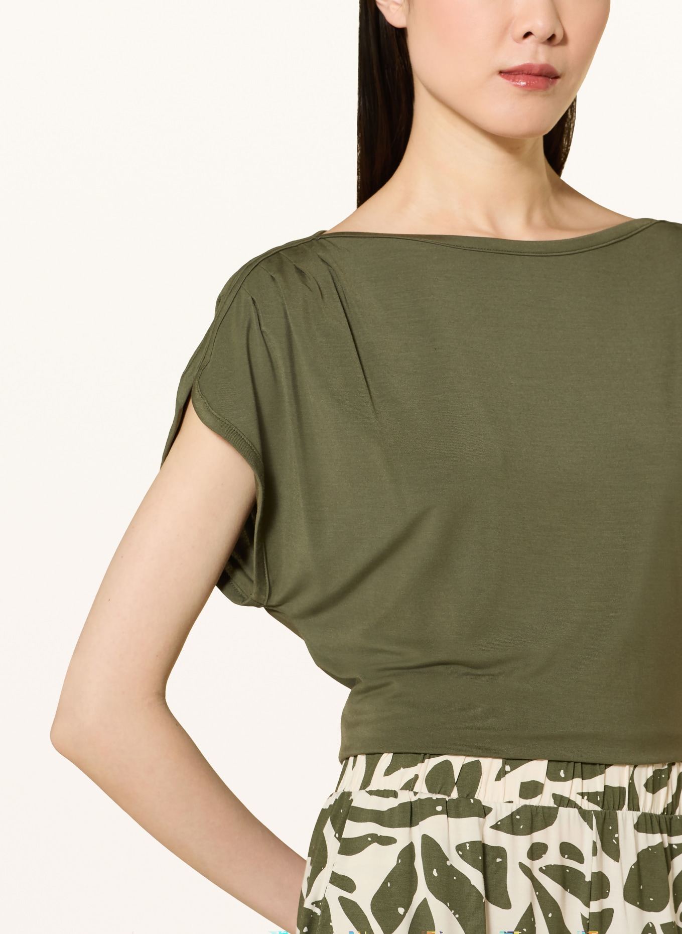 SCHIESSER 3/4-Schlafanzug SELECTED PREMIUM: OLIV / CREME