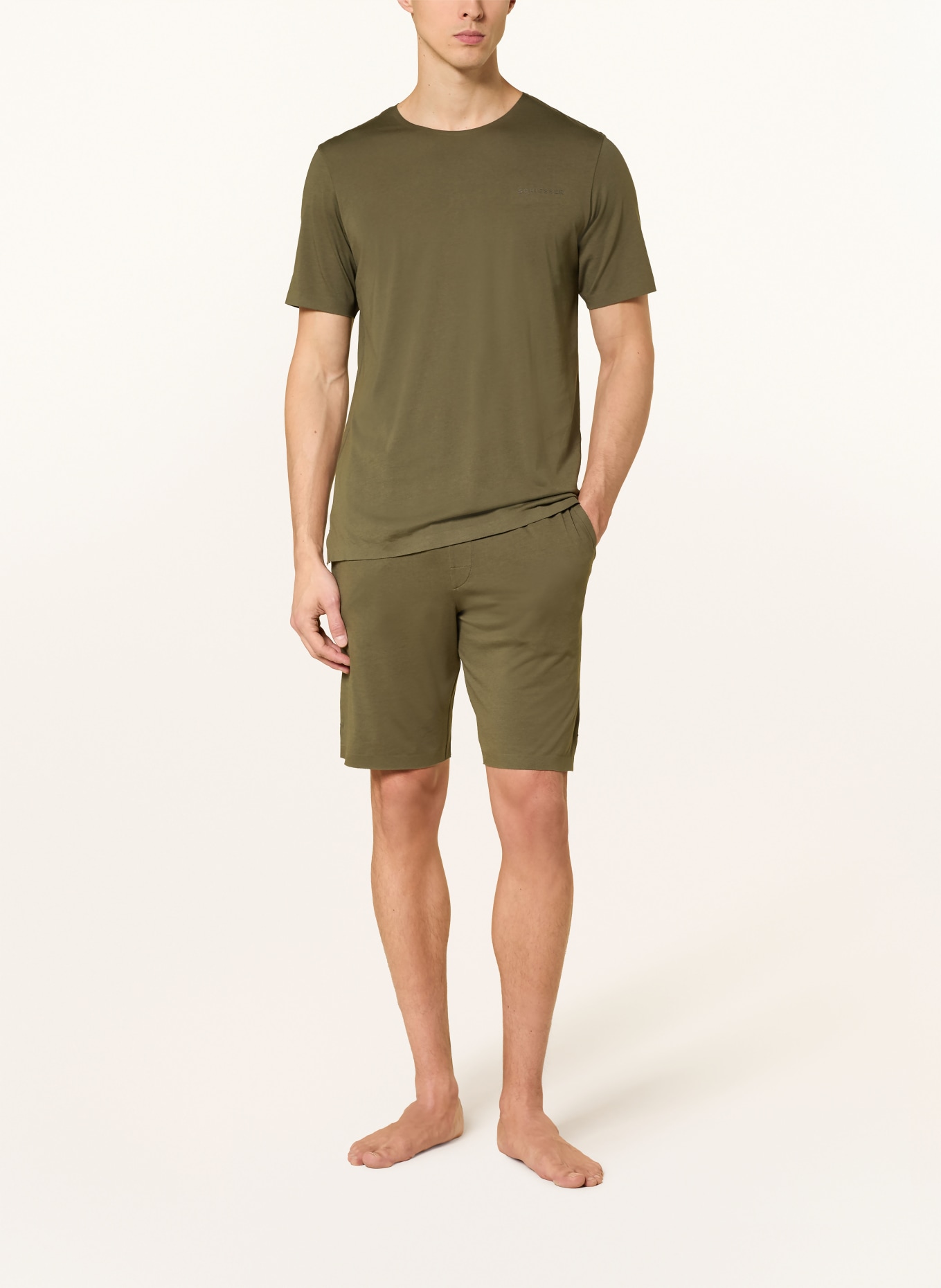 SCHIESSER Shorty-Schlafanzug MODERN BONDED: OLIV