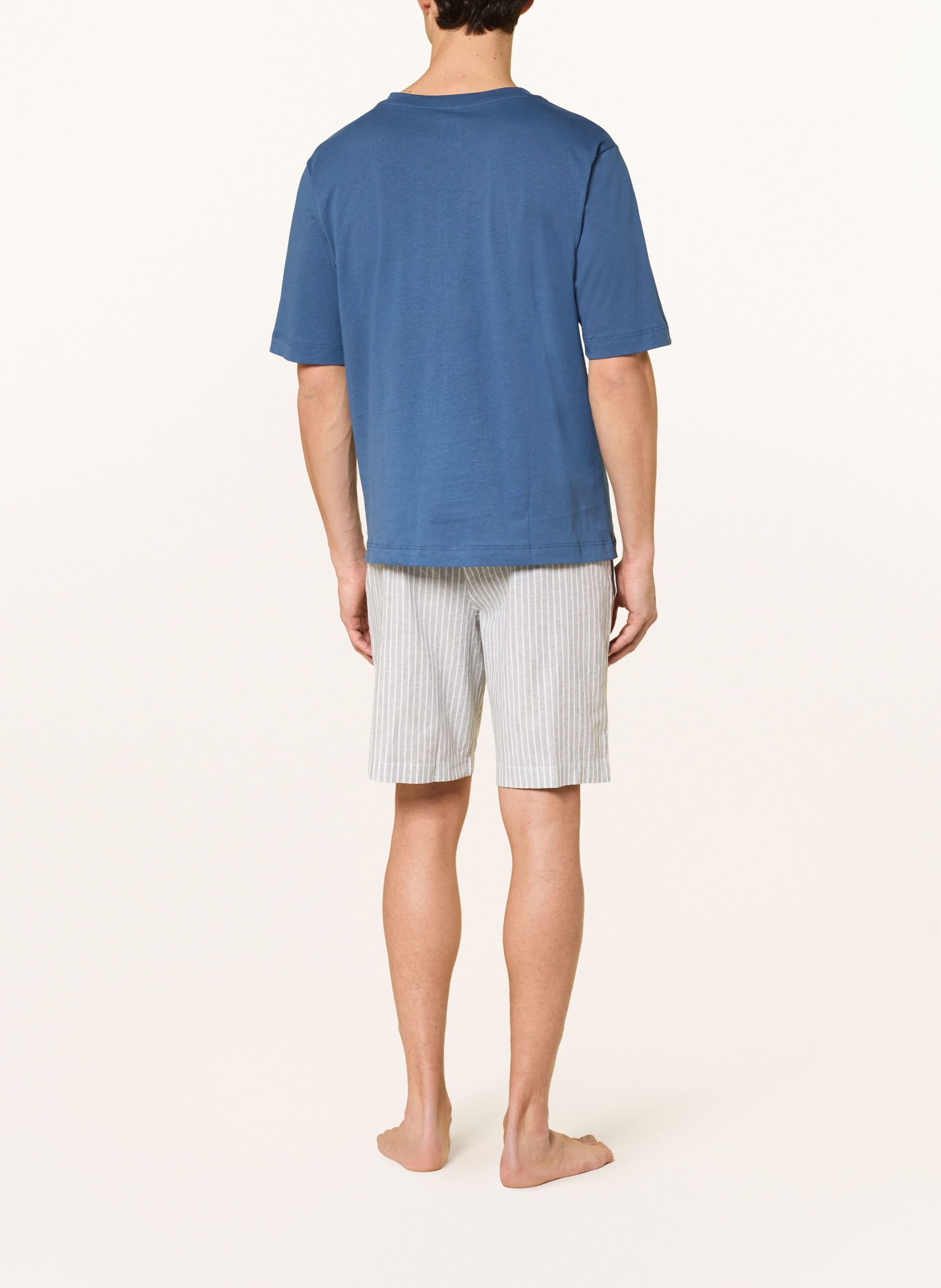 SCHIESSER Short de nuit MIX+RELAX avec lin: BLEU GRIS / BLANC