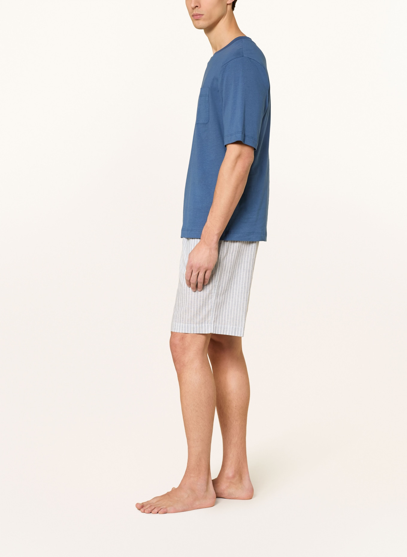 SCHIESSER Short de nuit MIX+RELAX avec lin: BLEU GRIS / BLANC