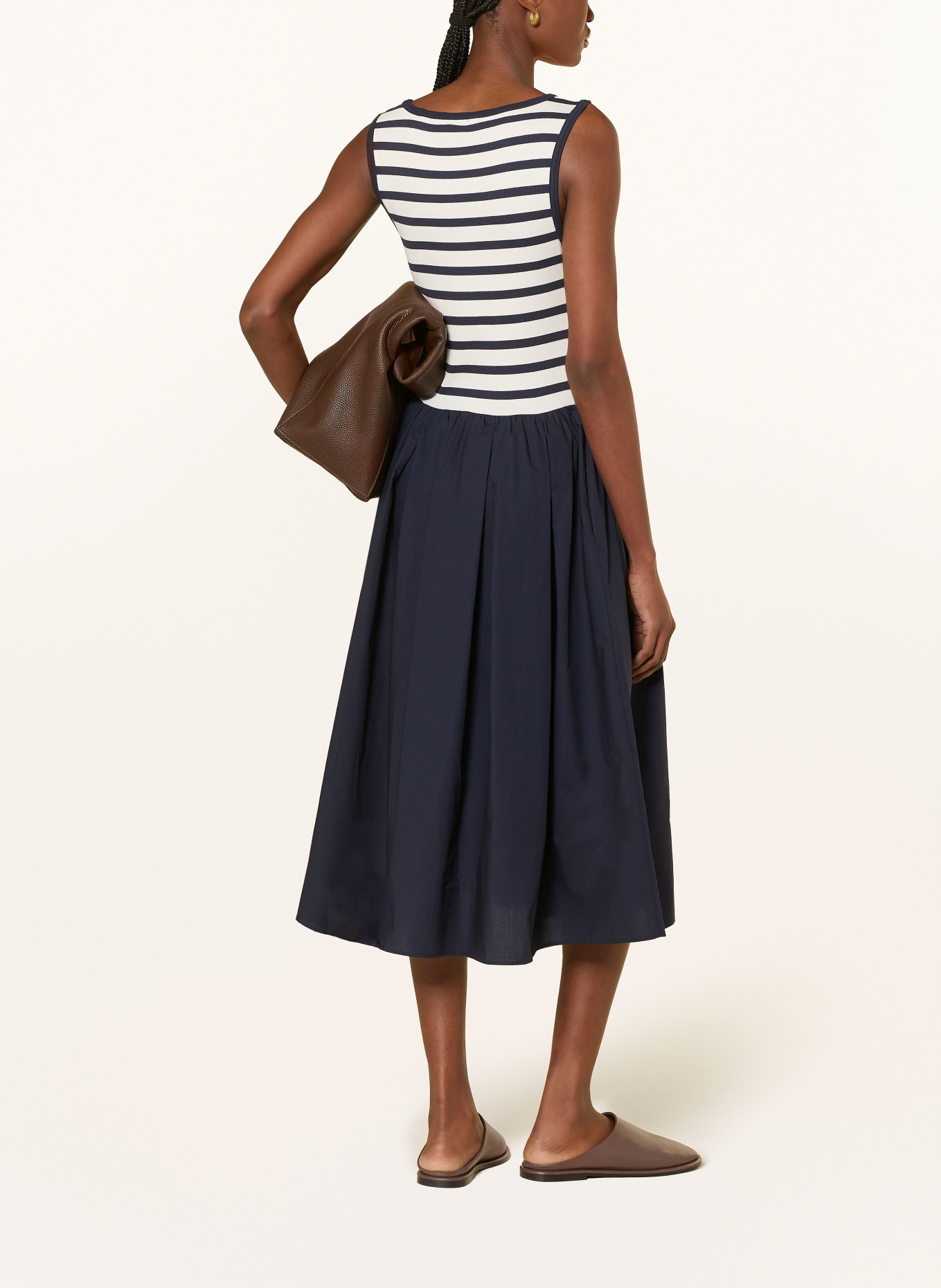 GANT Kleid im Materialmix: WEISS / DUNKELBLAU