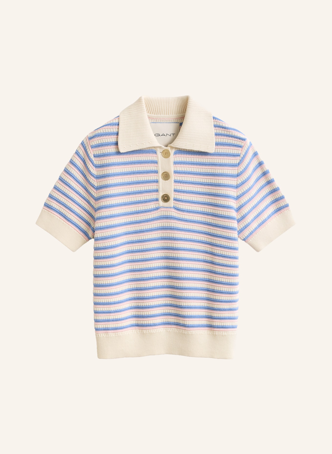 GANT Strick-Poloshirt: CREME / ROSÉ / HELLBLAU