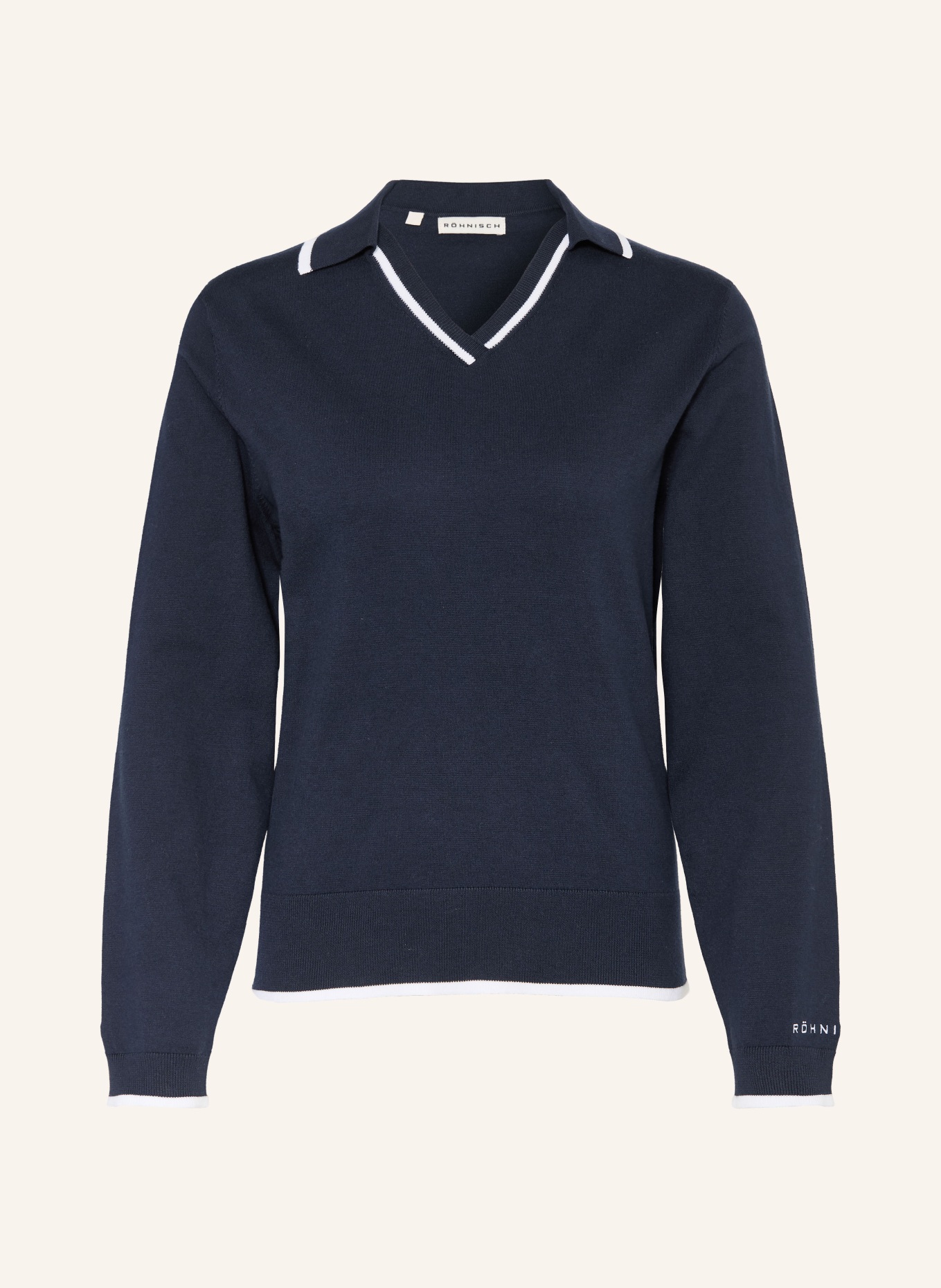 RÖHNISCH Strick-Poloshirt: DUNKELBLAU / WEISS