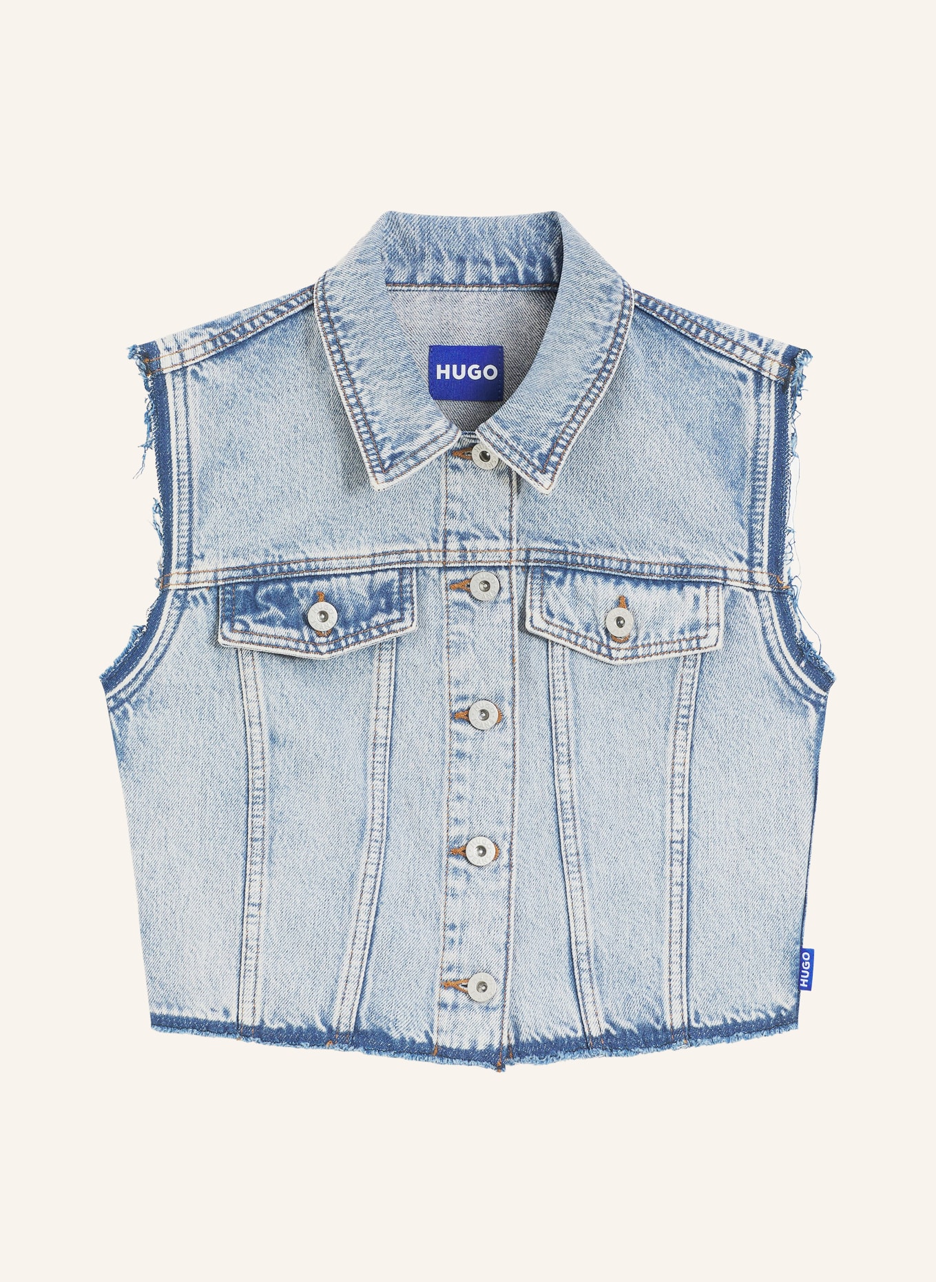 HUGO Krótka kamizelka jeansowa GARIS: NIEBIESKI / BIAŁY