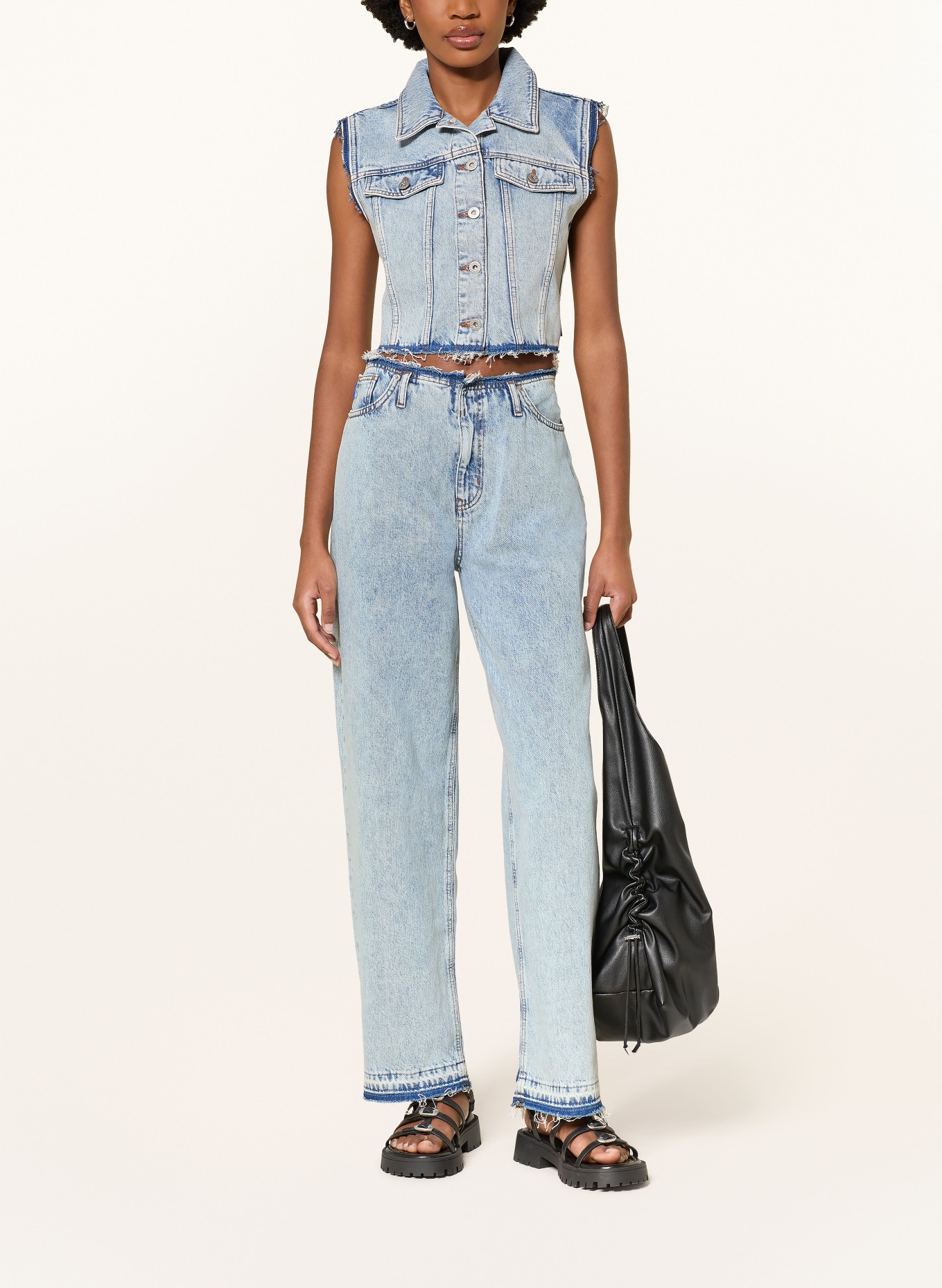 HUGO Krótka kamizelka jeansowa GARIS: NIEBIESKI / BIAŁY