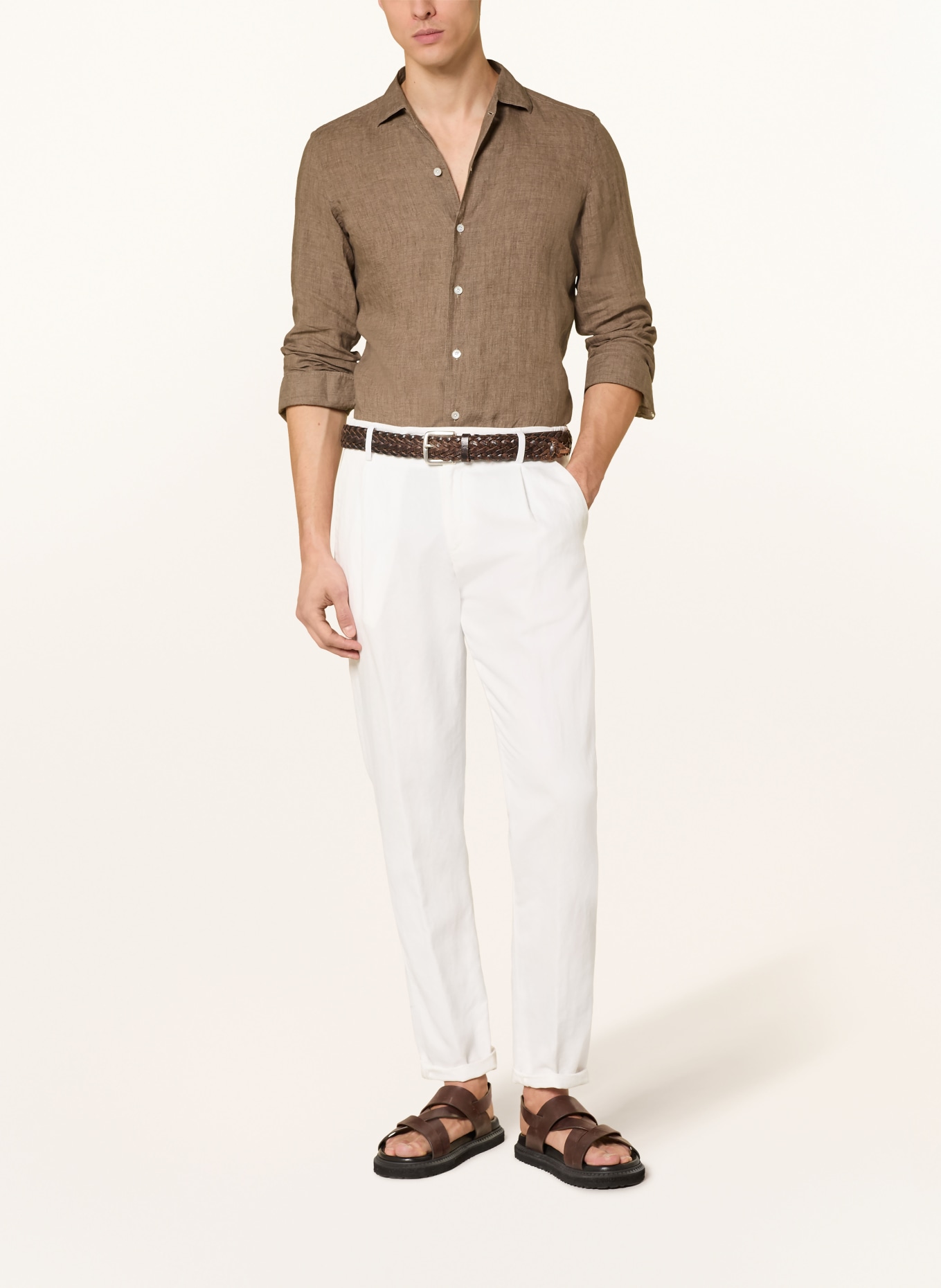 FINAMORE 1925 Koszula lniana TOKYO NICO Regular Fit: BRĄZOWY