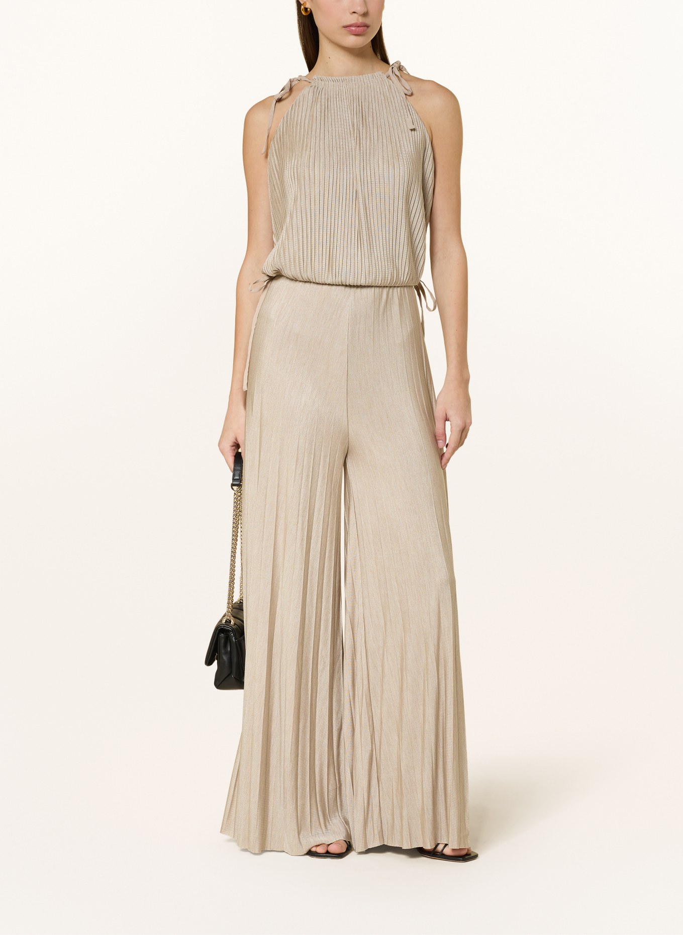 BOSS EDECKI jersey jumpsuit with pleats: BEIGE