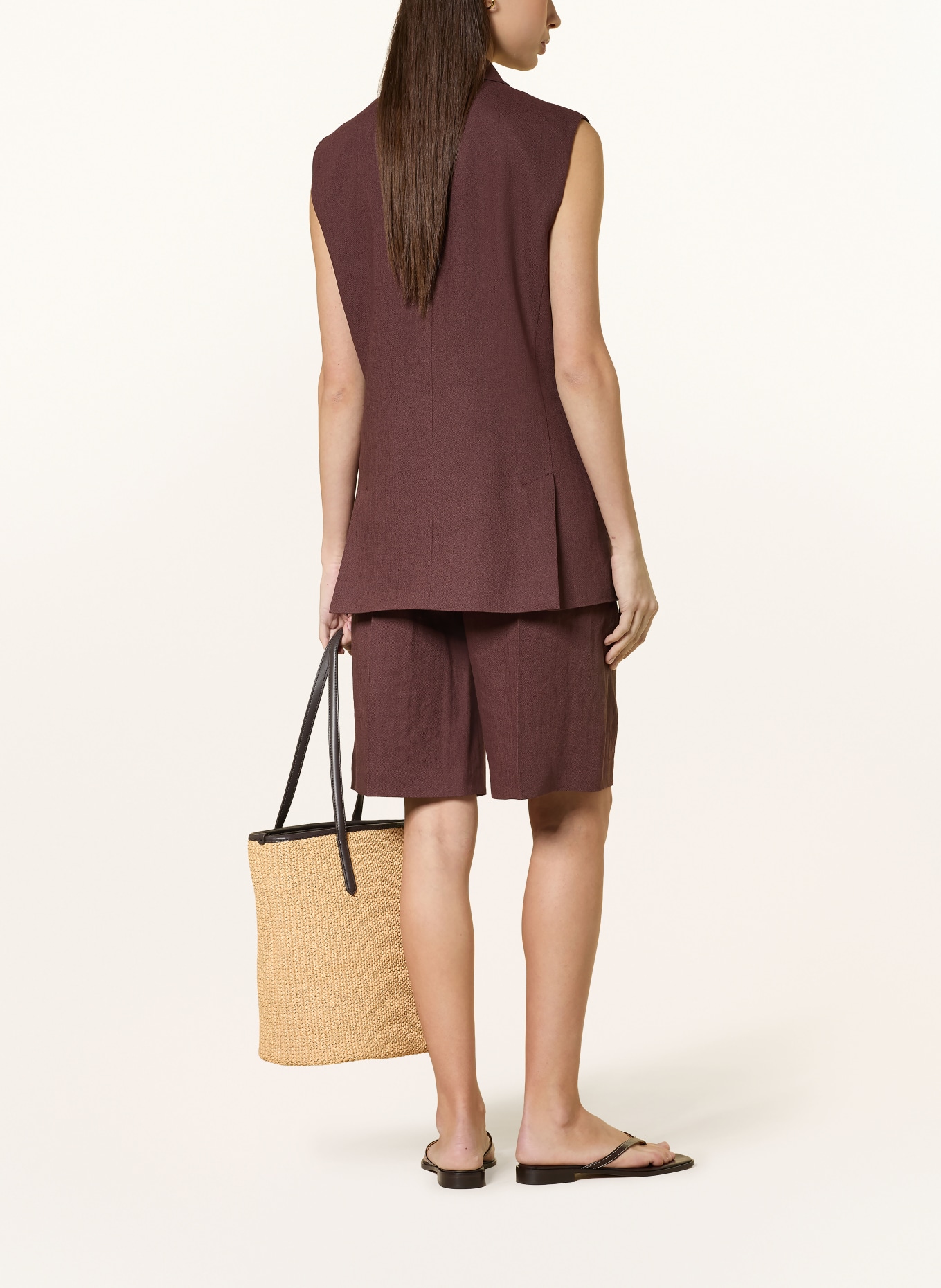 BOSS Bermuda TIANALA van linnen: MARRON FONCÉ