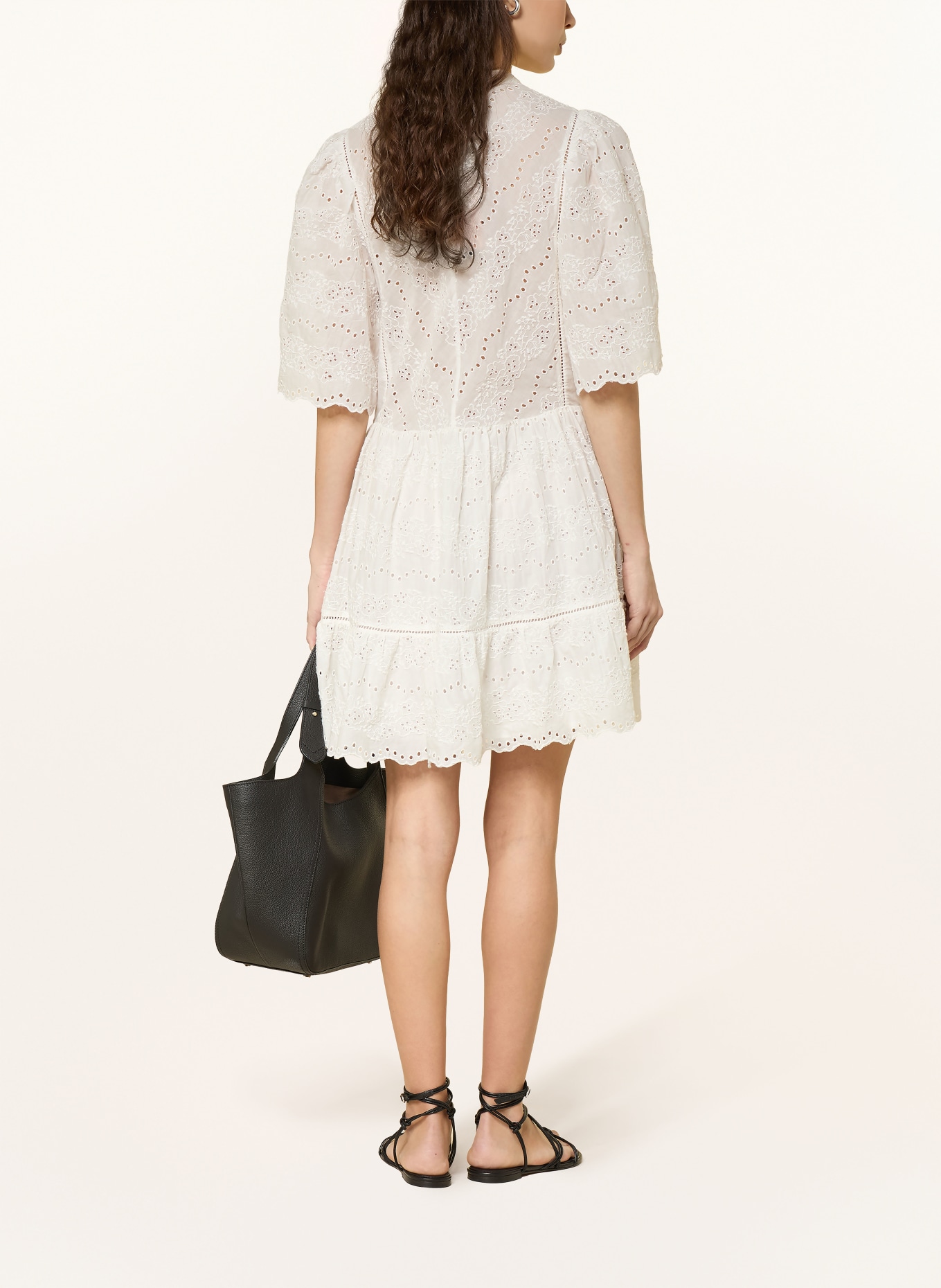 BOSS DENVITA-jurk van opengewerkte kant met 3/4-mouwen: WIT