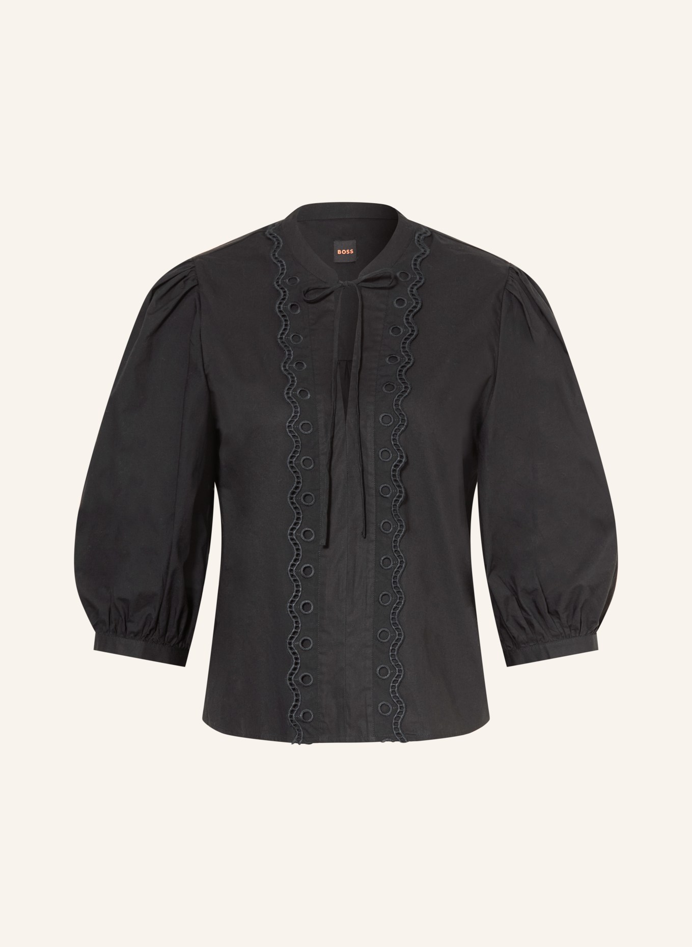 BOSS BALET blouse shirt with 3/4 sleeves and eyelet lace: BLACK