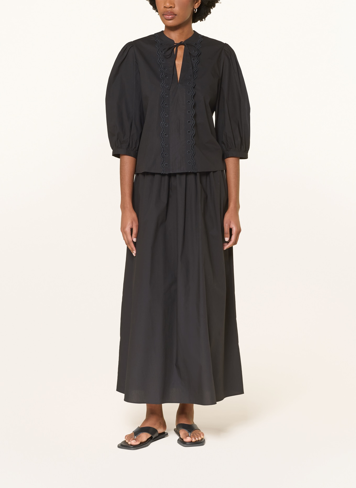 BOSS BALET blouse shirt with 3/4 sleeves and eyelet lace: BLACK