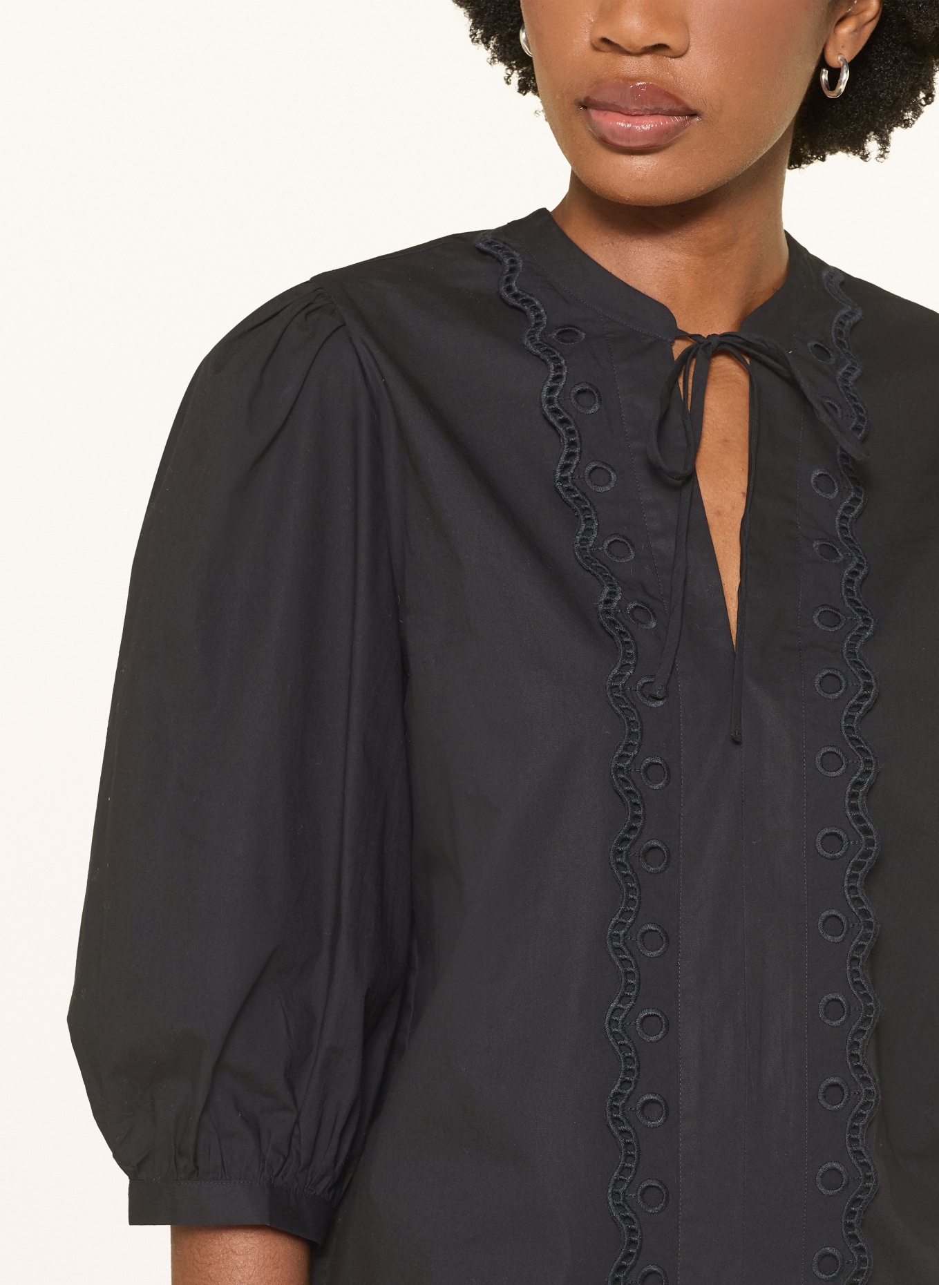 BOSS BALET blouse shirt with 3/4 sleeves and eyelet lace: BLACK