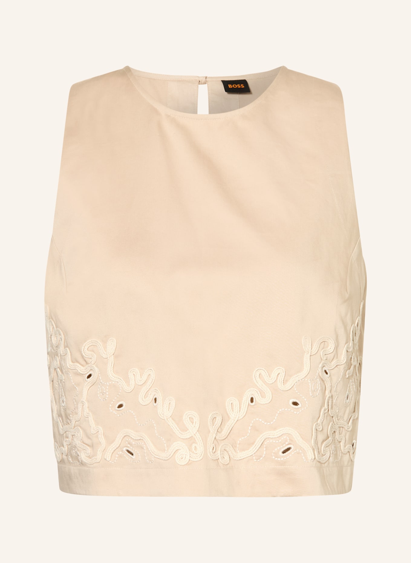 BOSS Krótki top BALEMBA z koronką z dziurkami: BEŻOWY