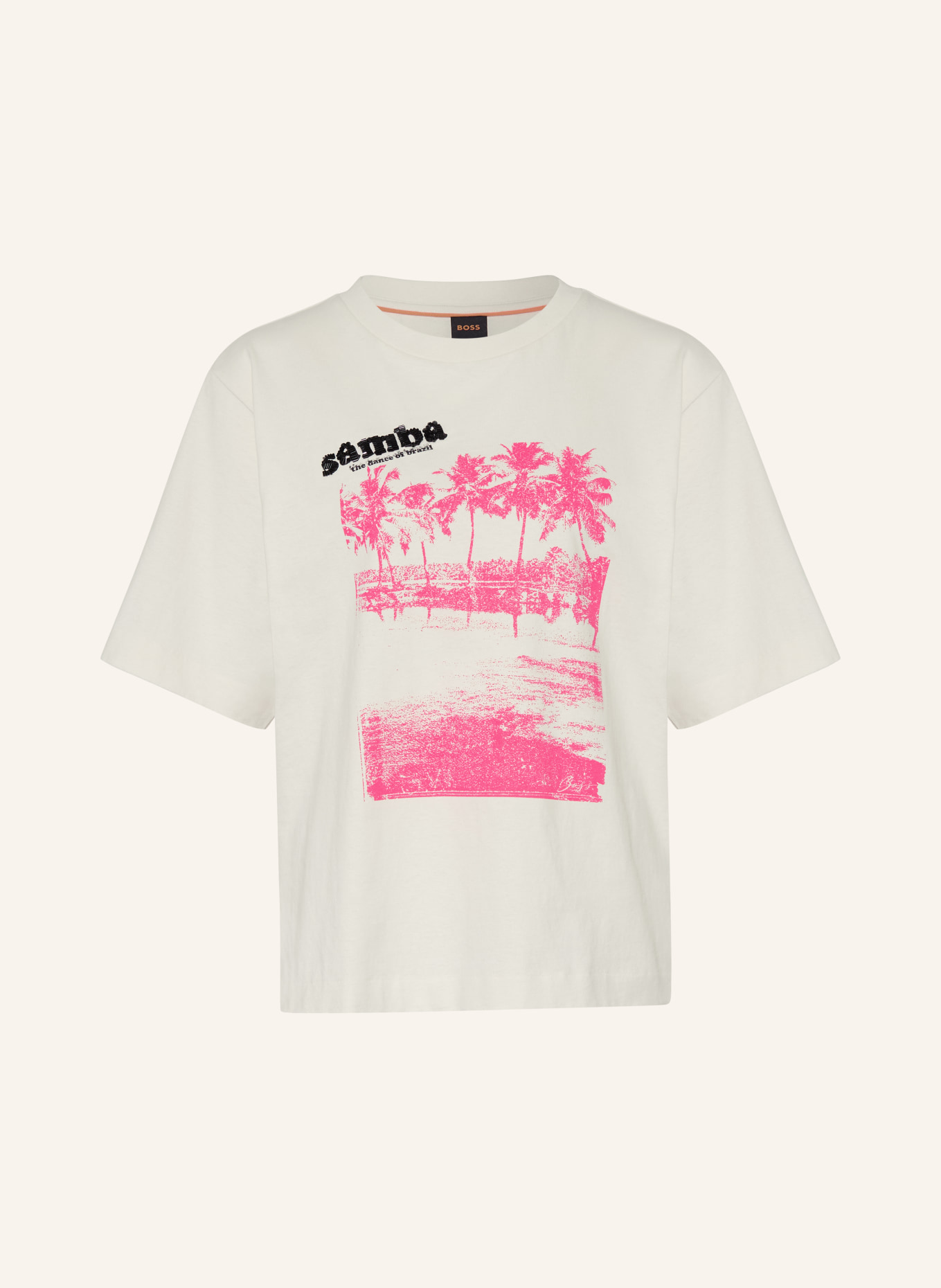 BOSS T-shirt EREGULAR met sieradenparels: ECRU / ROZE / ZWART