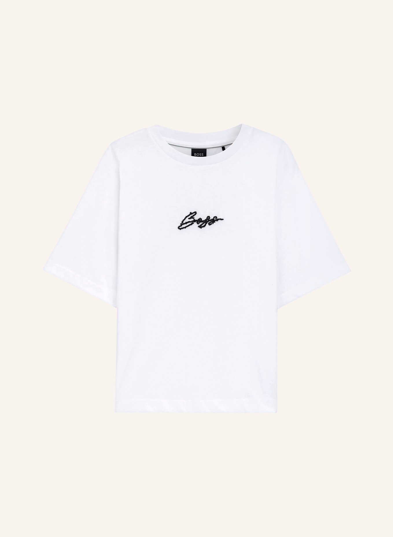 BOSS T-Shirt EREGULAR mit Schmuckperlen: WEISS / SCHWARZ