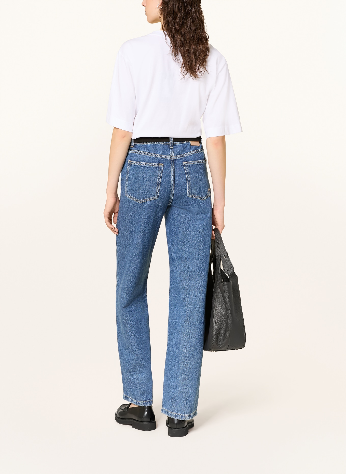 BOSS T-Shirt EREGULAR mit Schmuckperlen: WEISS / SCHWARZ