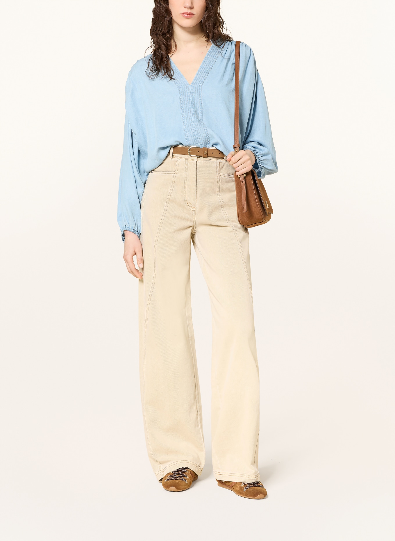 BOSS Blusenshirt BARDA in Jeansoptik mit 3/4-Arm: HELLBLAU