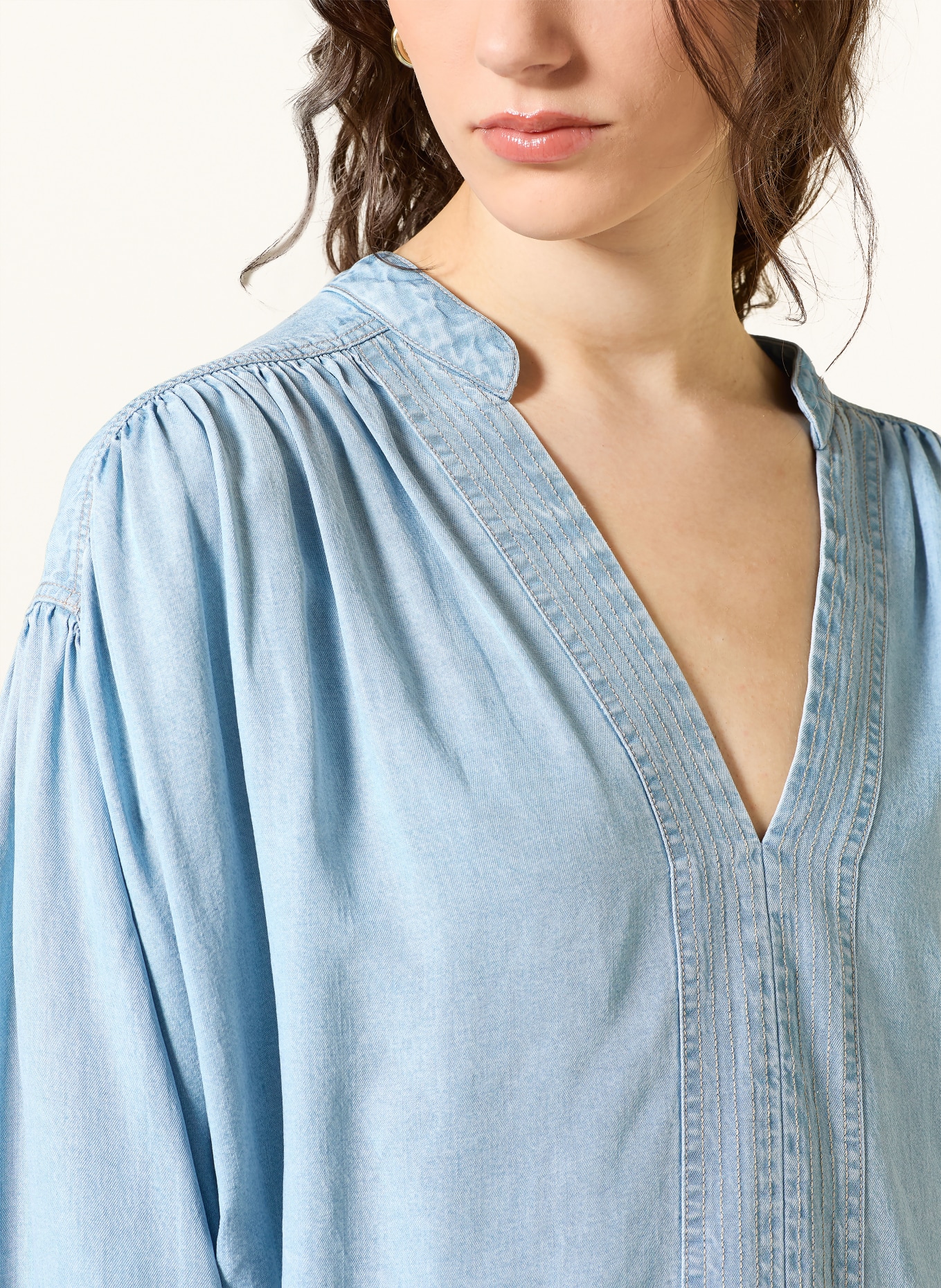 BOSS Blusenshirt BARDA in Jeansoptik mit 3/4-Arm: HELLBLAU