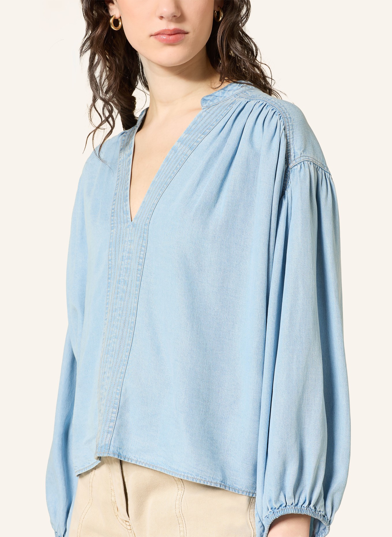 BOSS Blusenshirt BARDA in Jeansoptik mit 3/4-Arm: HELLBLAU