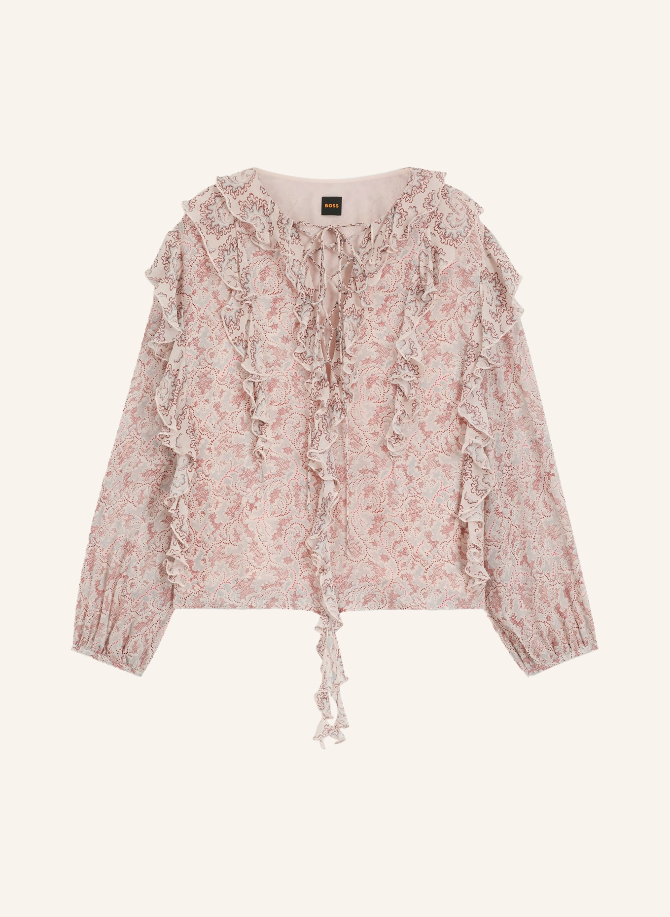 BOSS Blusenshirt BORMA mit Volants: CREME / DUNKELROT