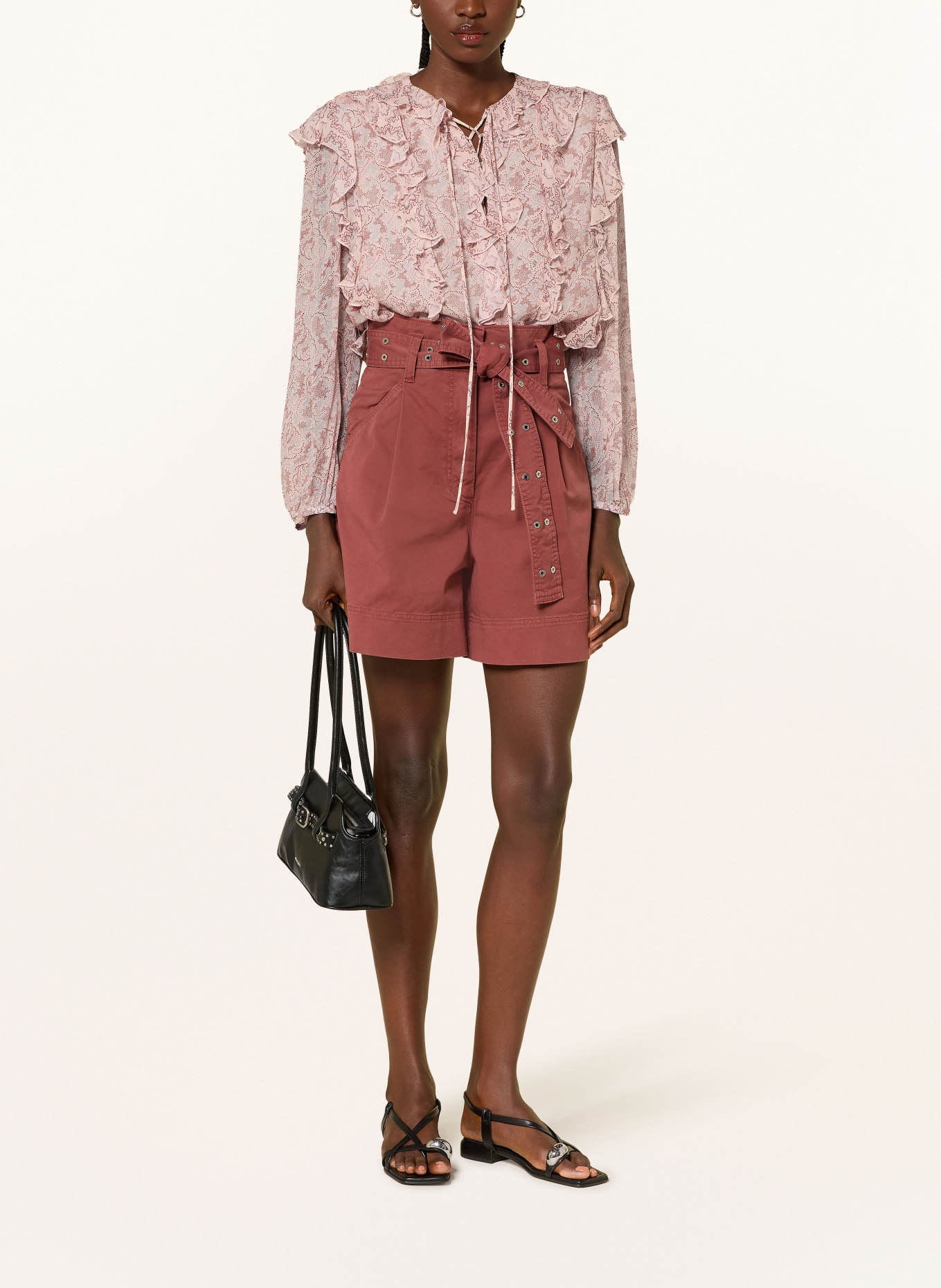 BOSS Blusenshirt BORMA mit Volants: CREME / DUNKELROT