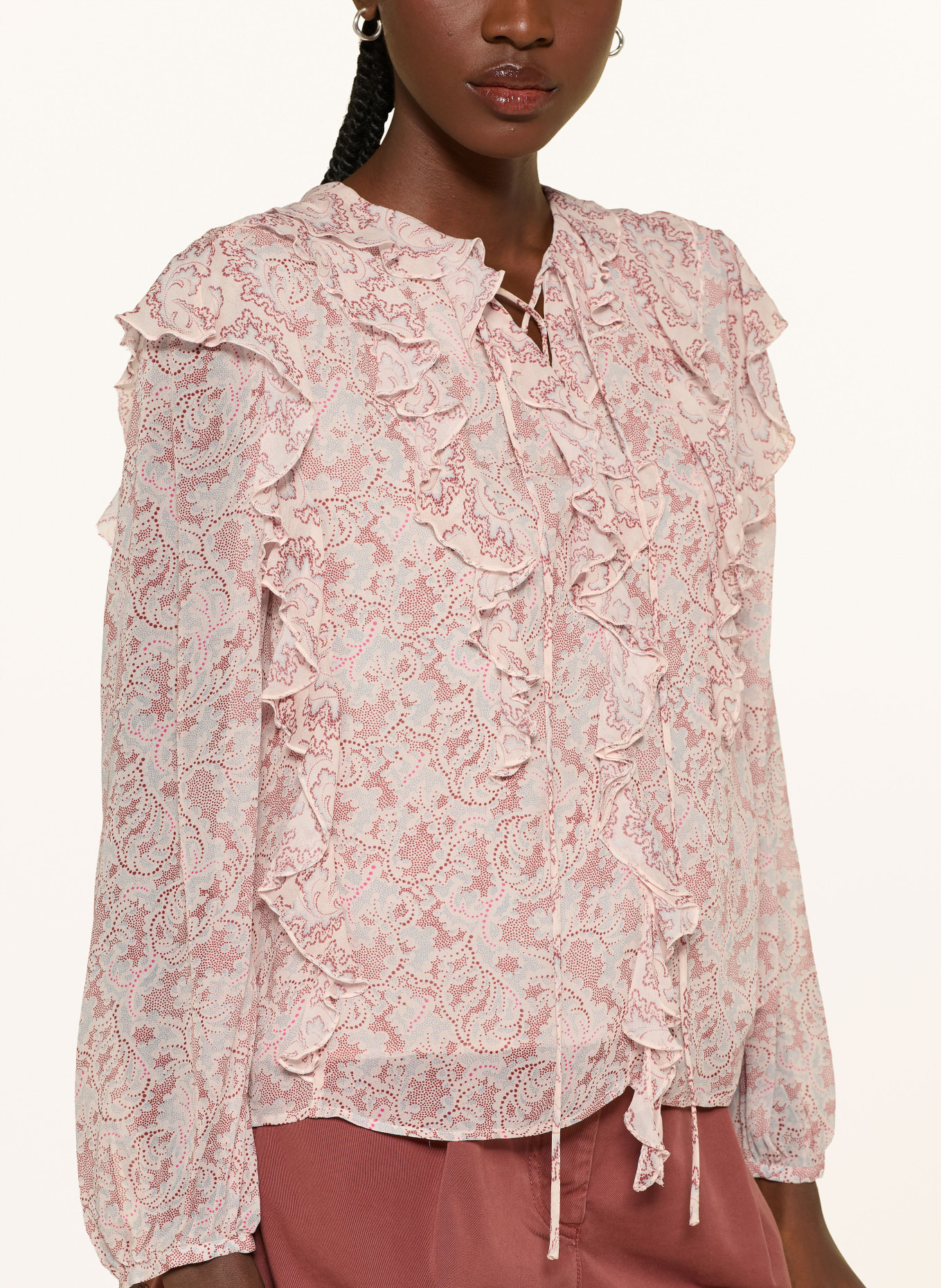 BOSS Blusenshirt BORMA mit Volants: CREME / DUNKELROT