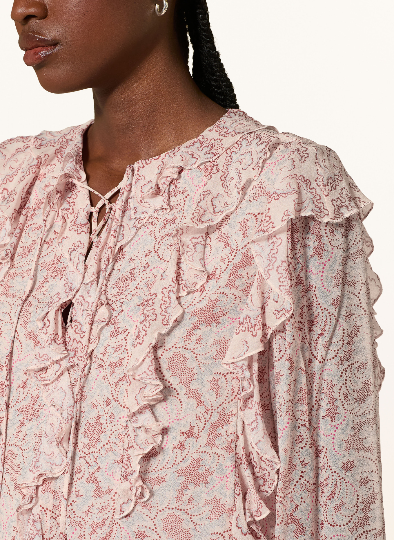 BOSS Blusenshirt BORMA mit Volants: CREME / DUNKELROT