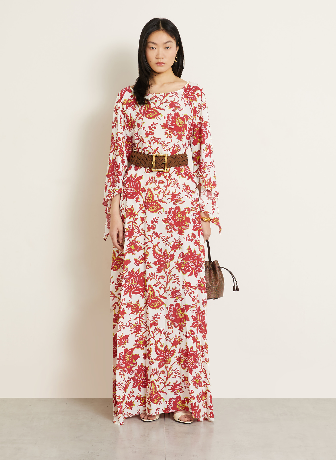 ETRO Strandkleid: WEISS / DUNKELROT / HELLGRÜN