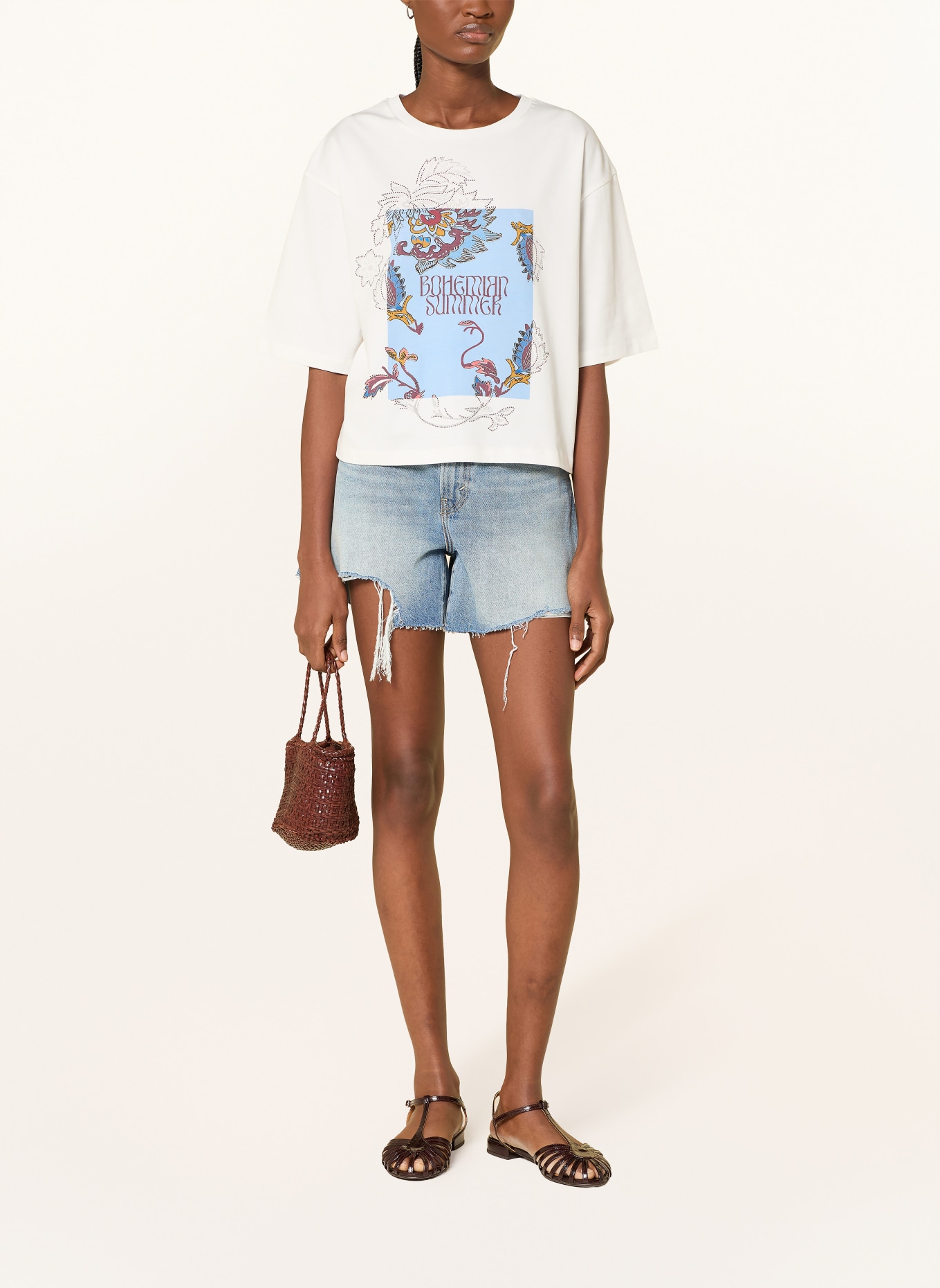 darling harbour T-Shirt mit Schmucksteinen: OFFWHITE