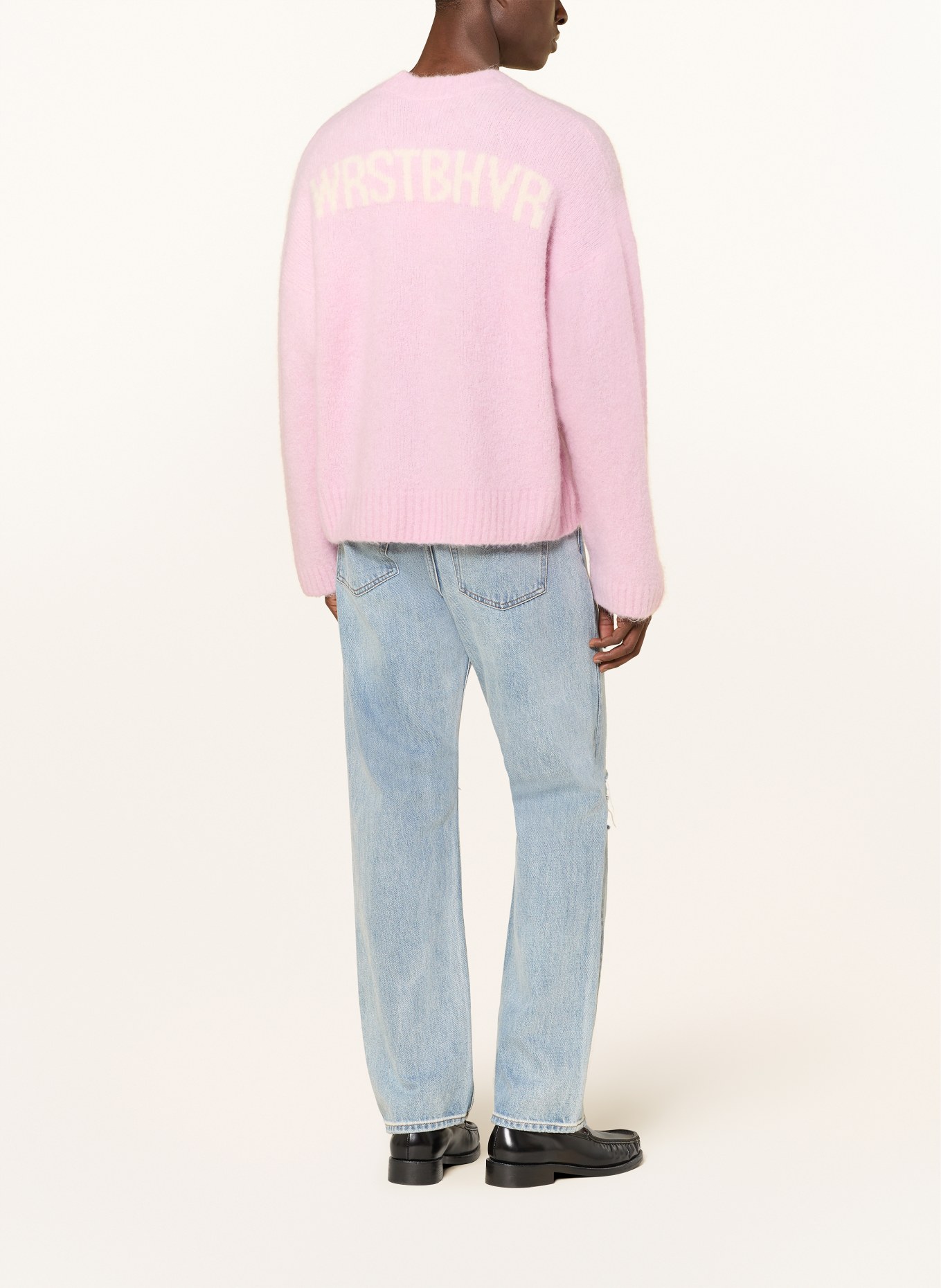 WRSTBHVR ENCI-trui met alpaca: ROZE / CRÈME