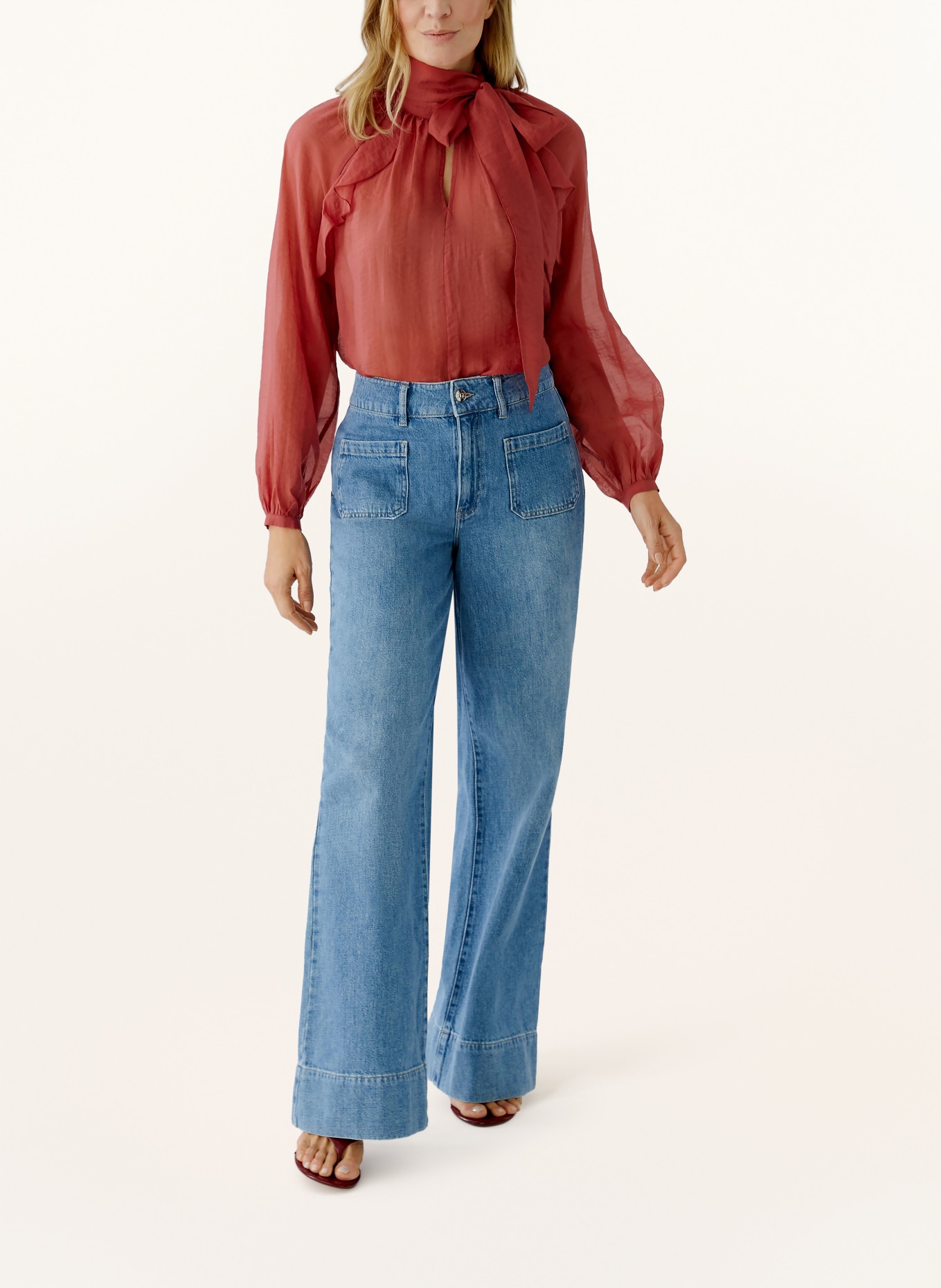 oui Schluppenbluse mit Volants: DUNKELROT