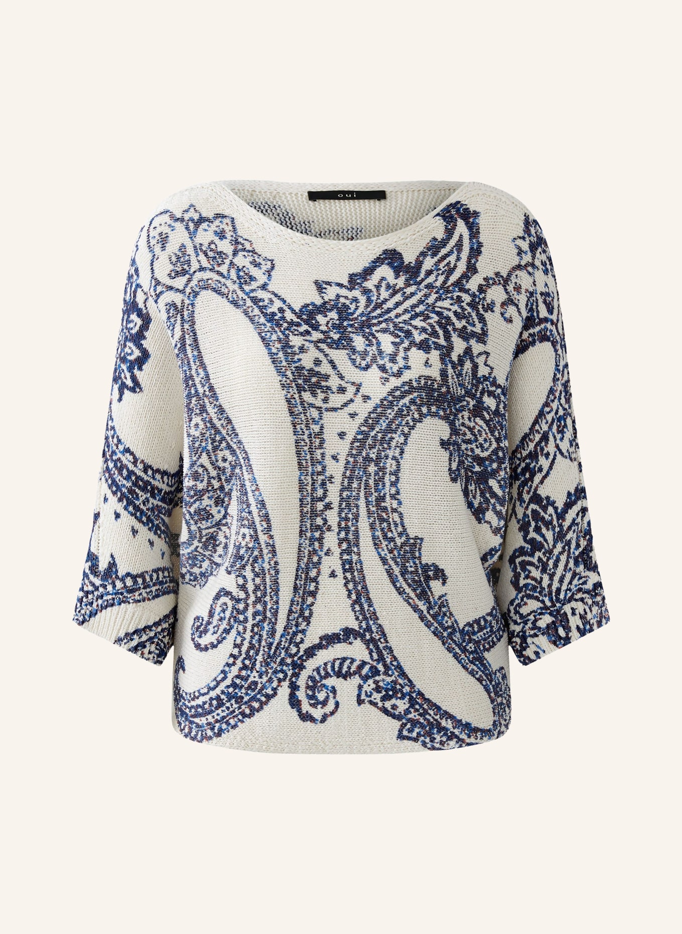 oui Pullover mit 3/4-Arm: DUNKELBLAU / ECRU / DUNKELROT