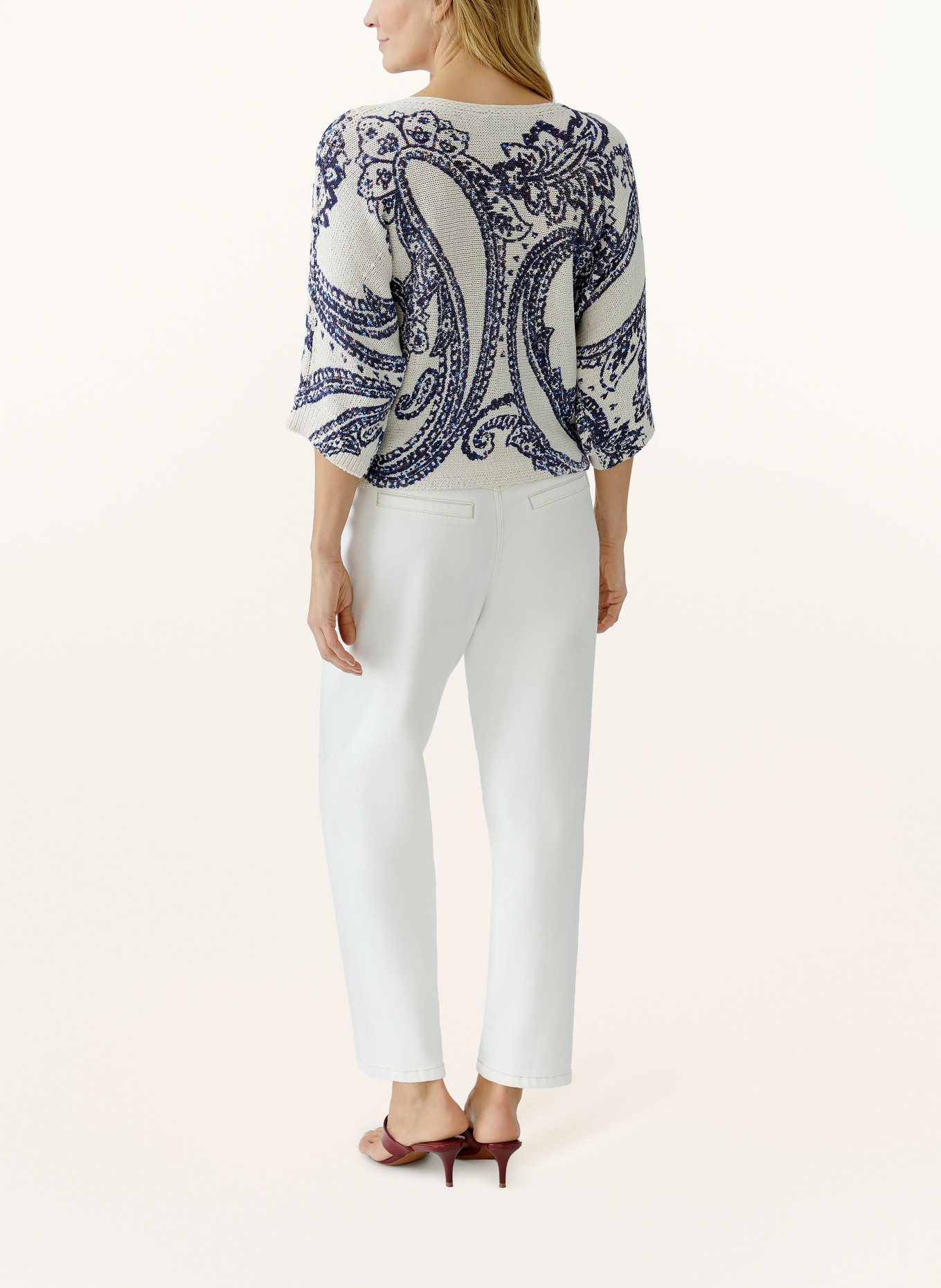 oui Pullover mit 3/4-Arm: DUNKELBLAU / ECRU / DUNKELROT