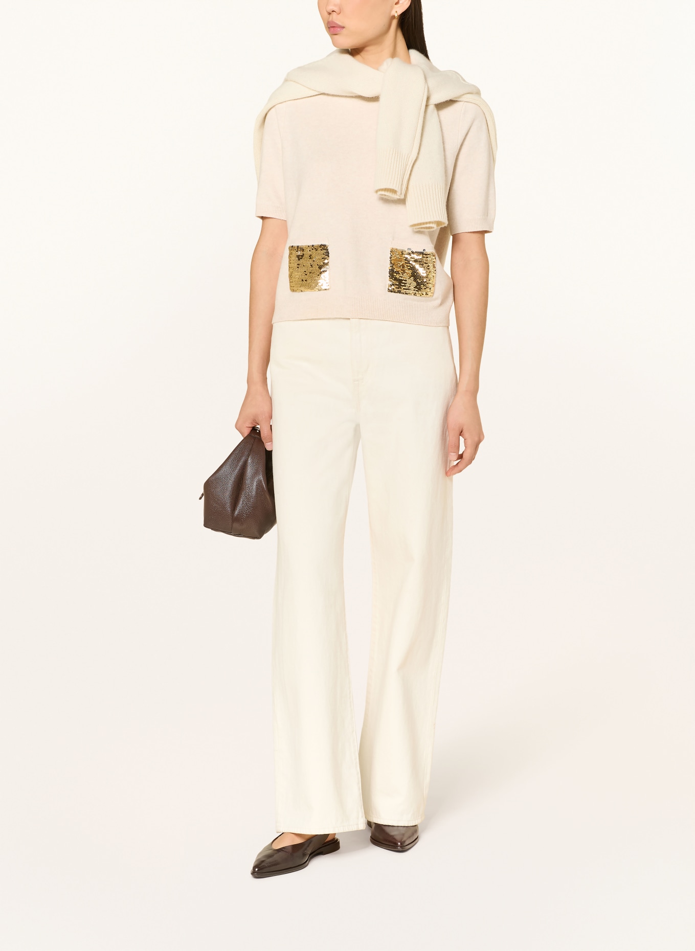 oui Strickshirt mit Pailletten: CREME